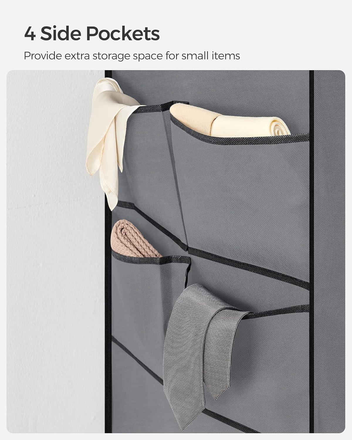 Gray Portable Closet System with Shelves and Hanging Rods