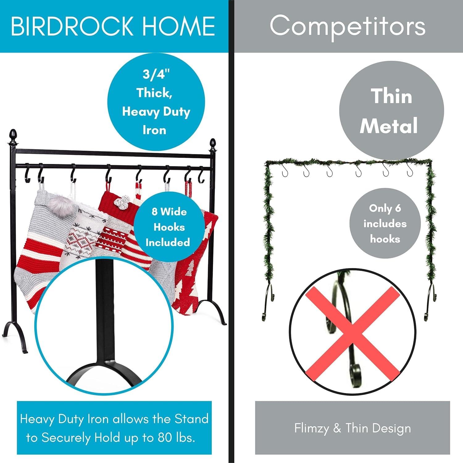 BIRDROCK HOME 8 Hook Christmas Stocking Holder Stand - Black