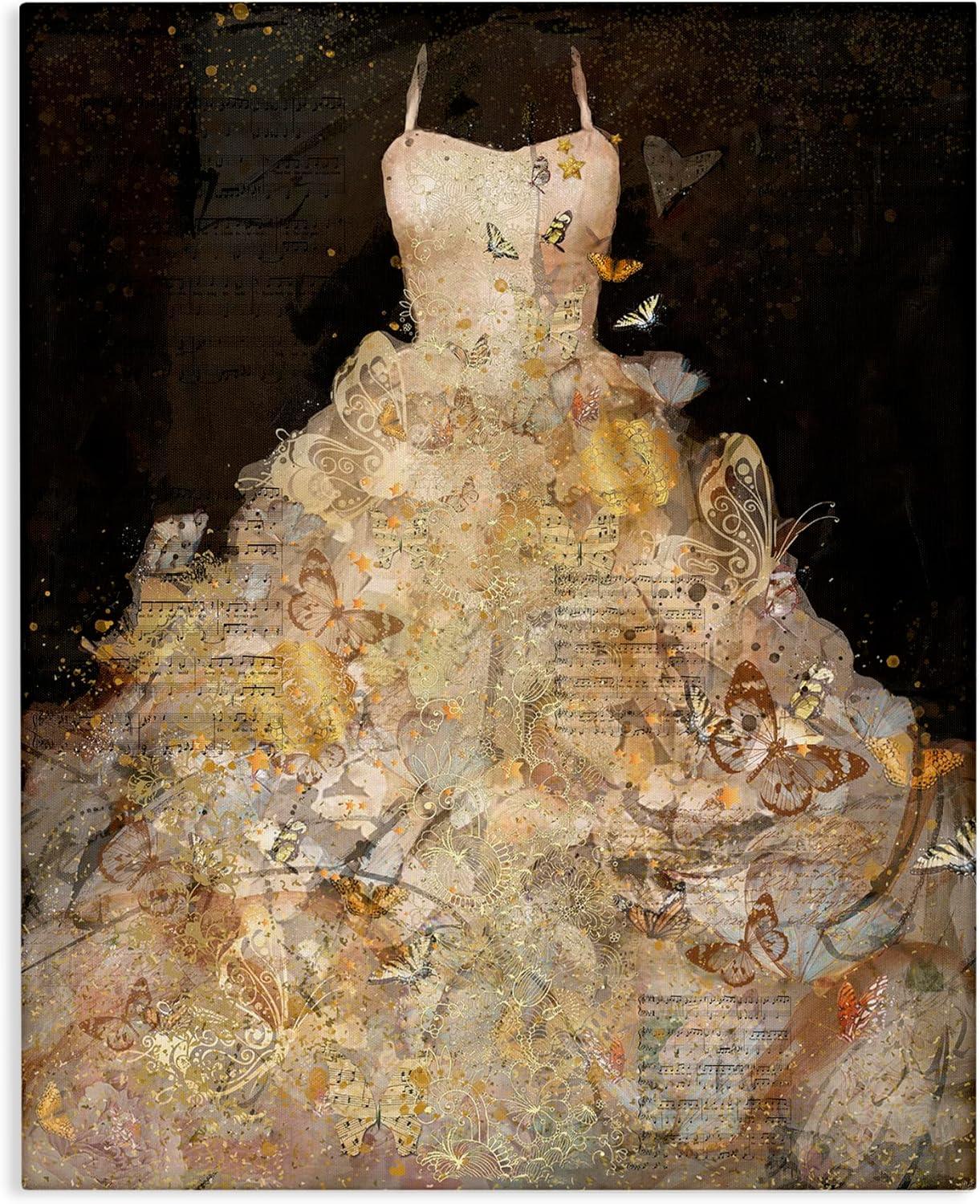 Stupell Industries Detailed Evening Gown Dress Text Collage Butterflies by Marta Wiley - Graphic Art