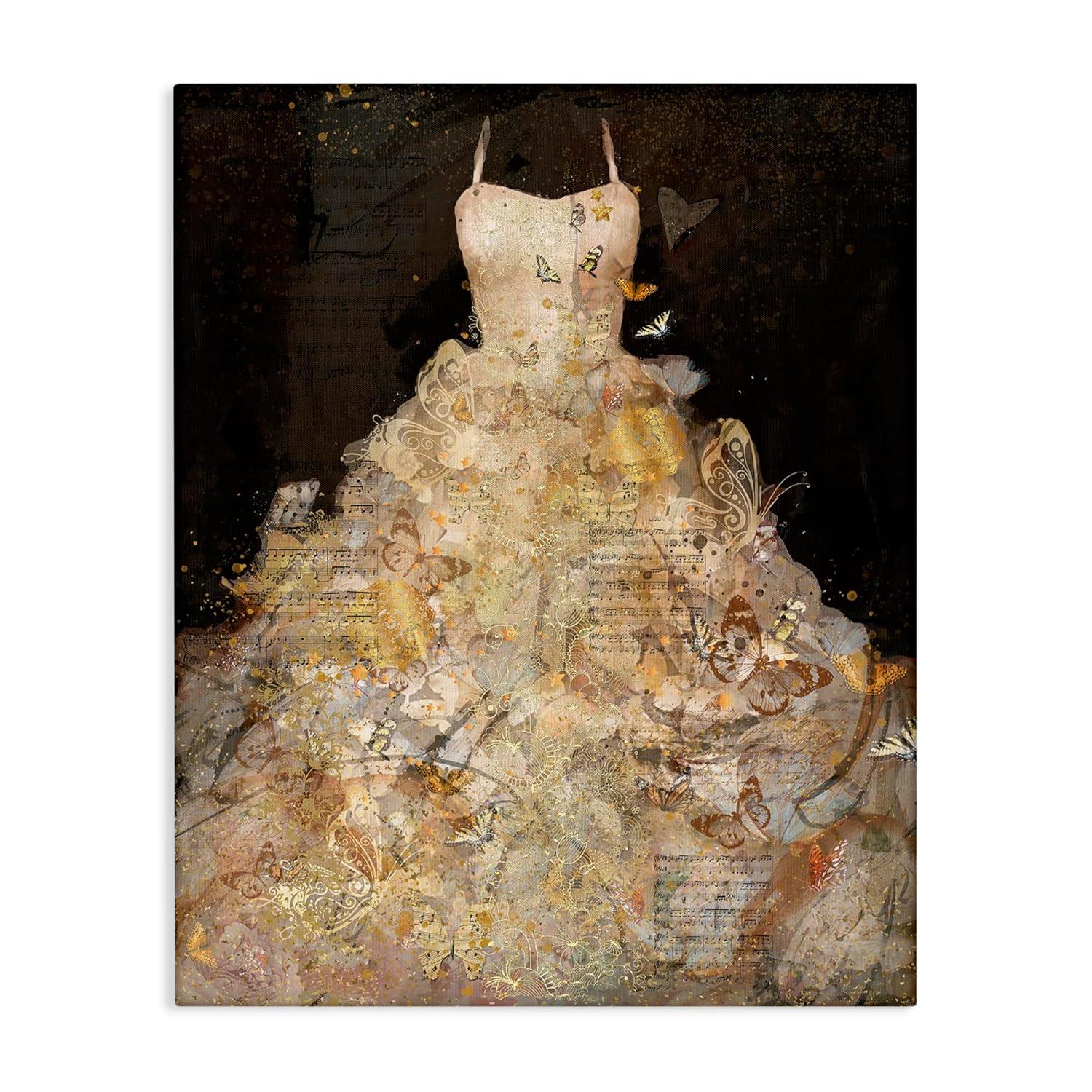 Stupell Industries Detailed Evening Gown Dress Text Collage Butterflies by Marta Wiley - Graphic Art