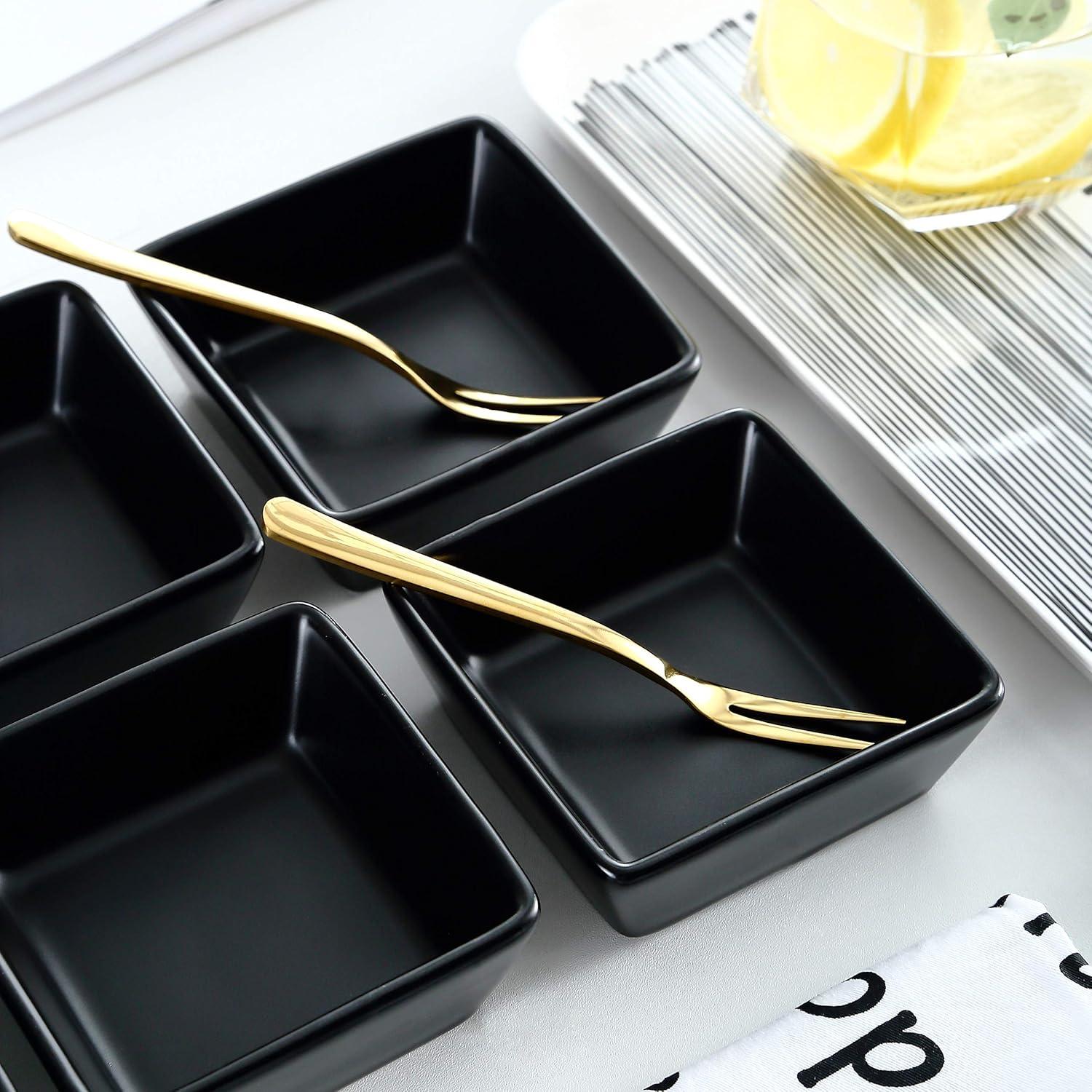 Bruntmor Black Ceramic Square Baking Ramekins For Soufflé, Crème Brulee, Jams, Dipping Sauces, French Onion Soup Oven Safe, Appetizer Sauce Dipping Bowls, (4 Oz, Set Of 6)