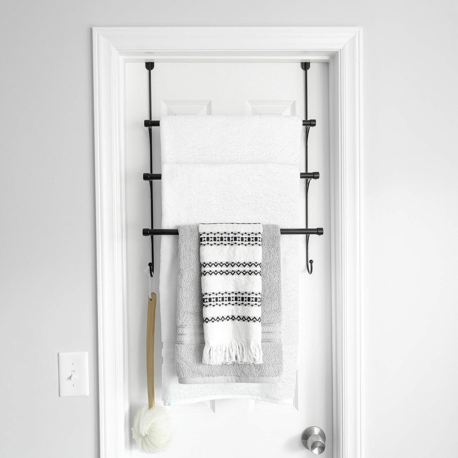 Franklin Brass 193153-MB Bath Storage and Organization Triple Towel Rack with Hooks, Matte Black