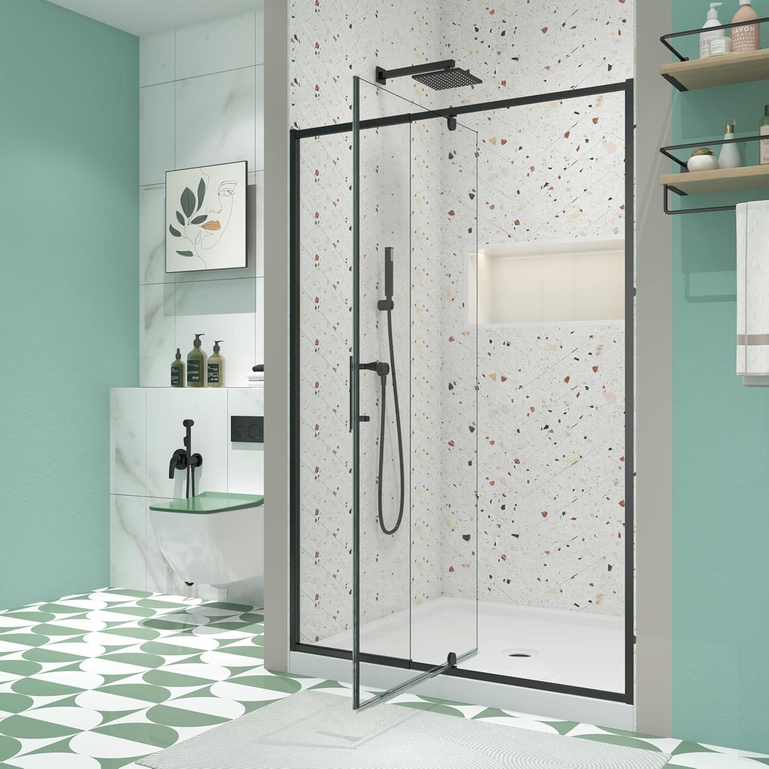 38-42" W x 71" H Flush Glass Shower Door Reversible Installation