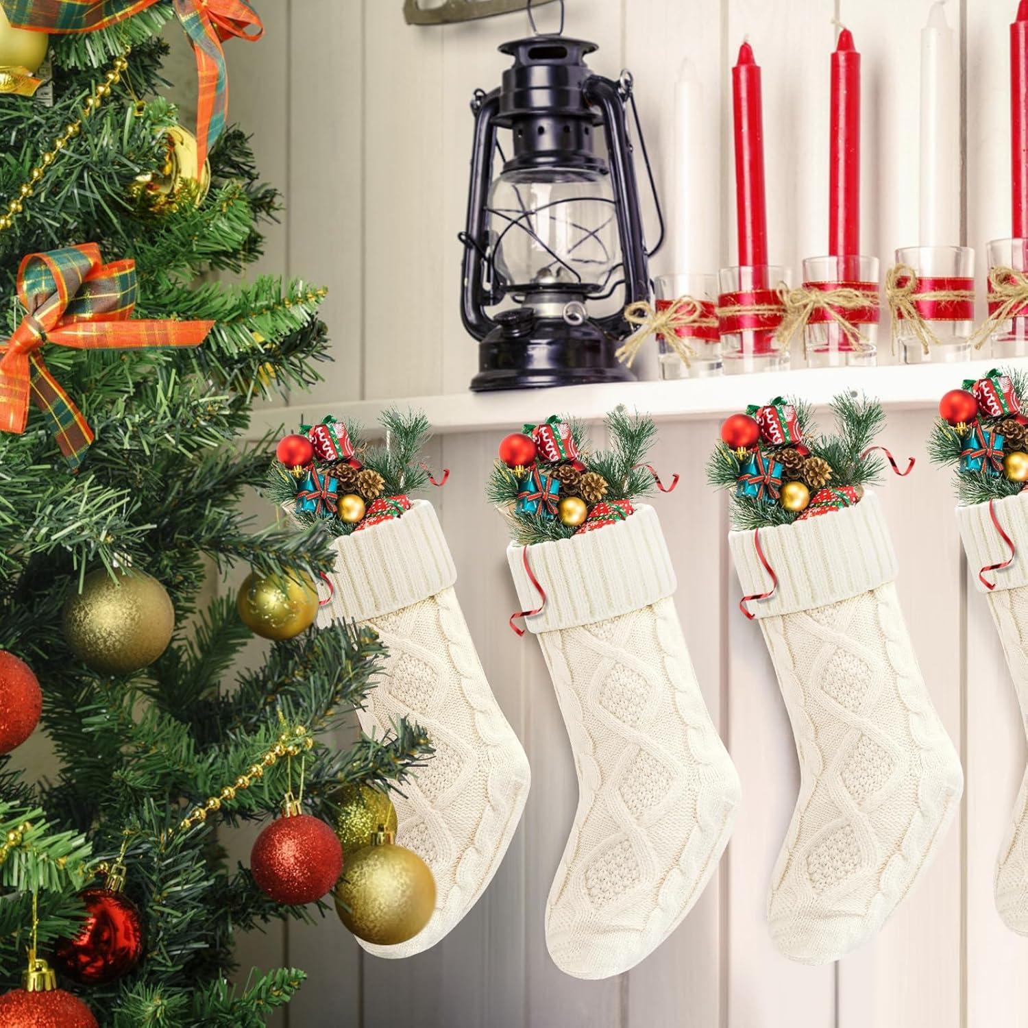 Christmas Stockings 18 Inches Large Size Cable Knitted Stocking Gifts & Decorations for Family Holiday Xmas Party