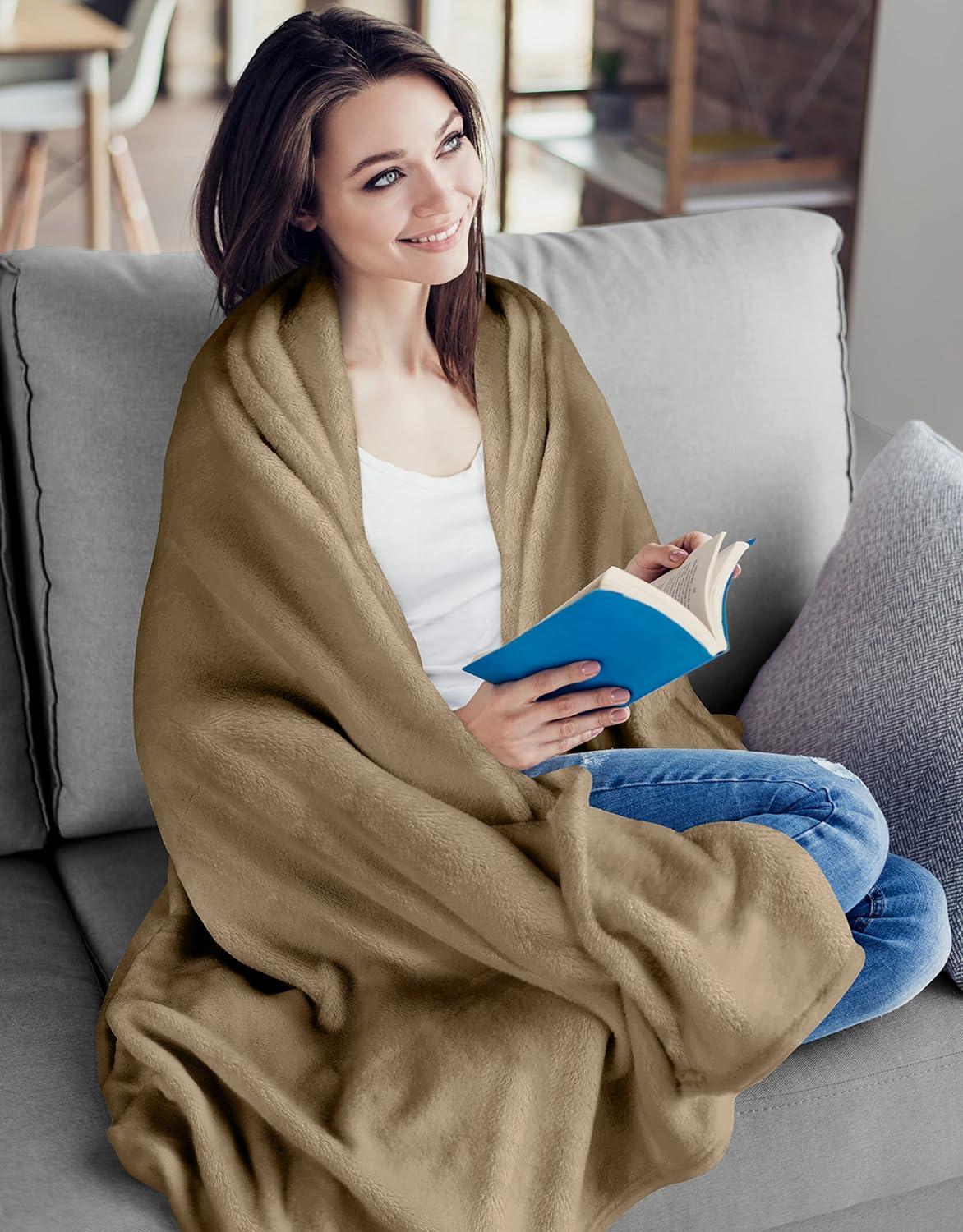 Camel Queen Size Reversible Fleece Throw Blanket