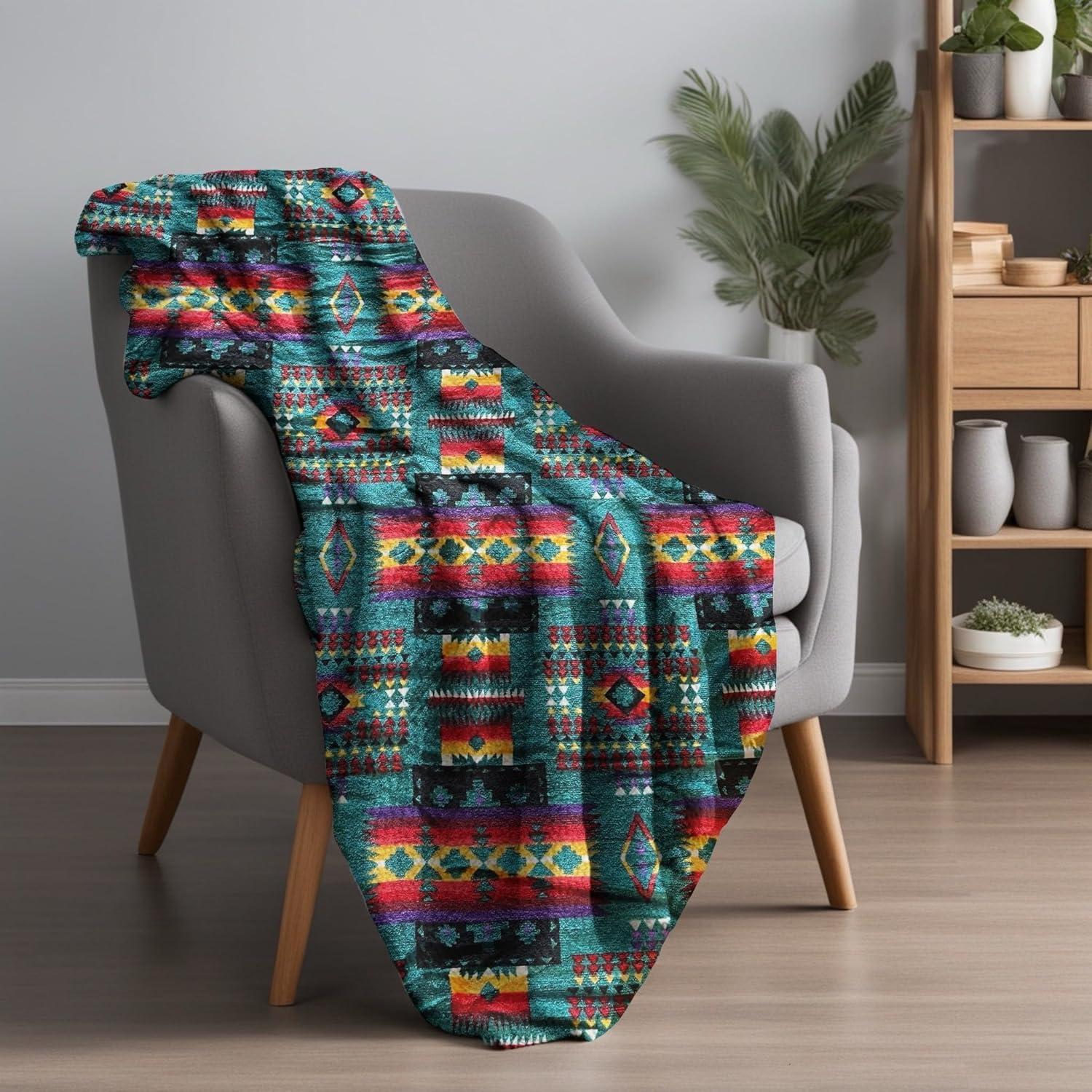 Sacred Thread Fleece Blanket, Southwestern Baby Blanket, Throw Blanket for Sofa, Couch and Bed, Reversible Winter Blanket