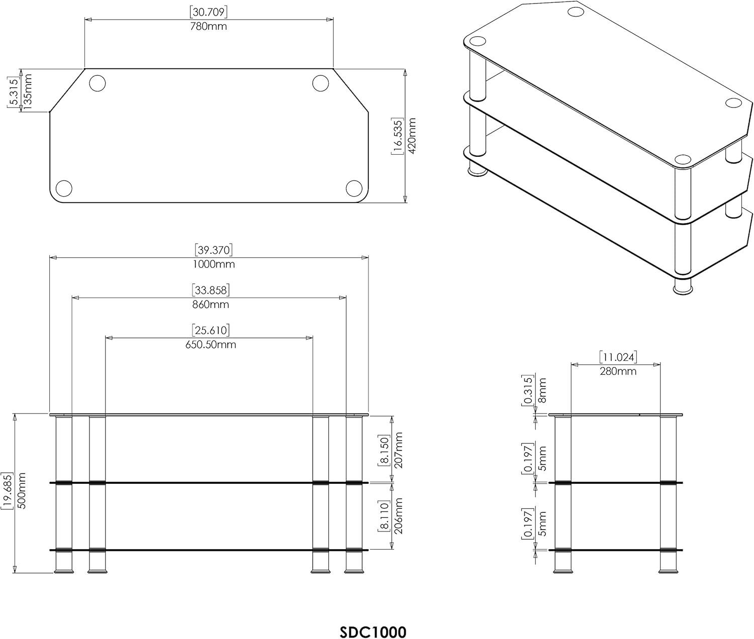 AVF Transitional Steel and Glass TV Stand for up to 50" TVs in Black/Chrome