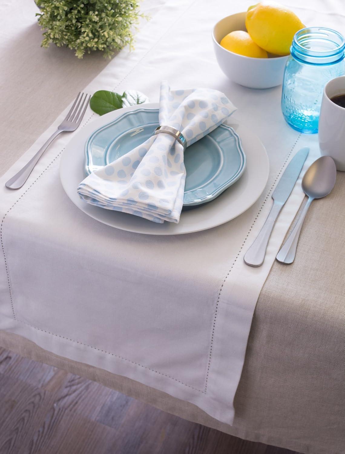 White Cotton Hemstitch Table Runner 14x108