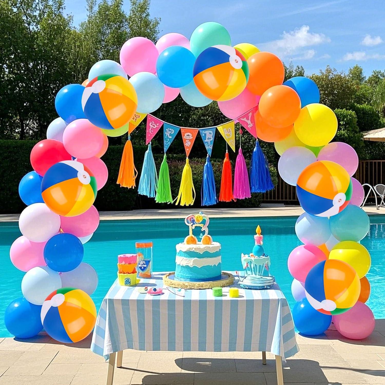 12" Mini Beach Balls Bulk (12 Pack) Summer Party Favors for Kids, Pool Toys