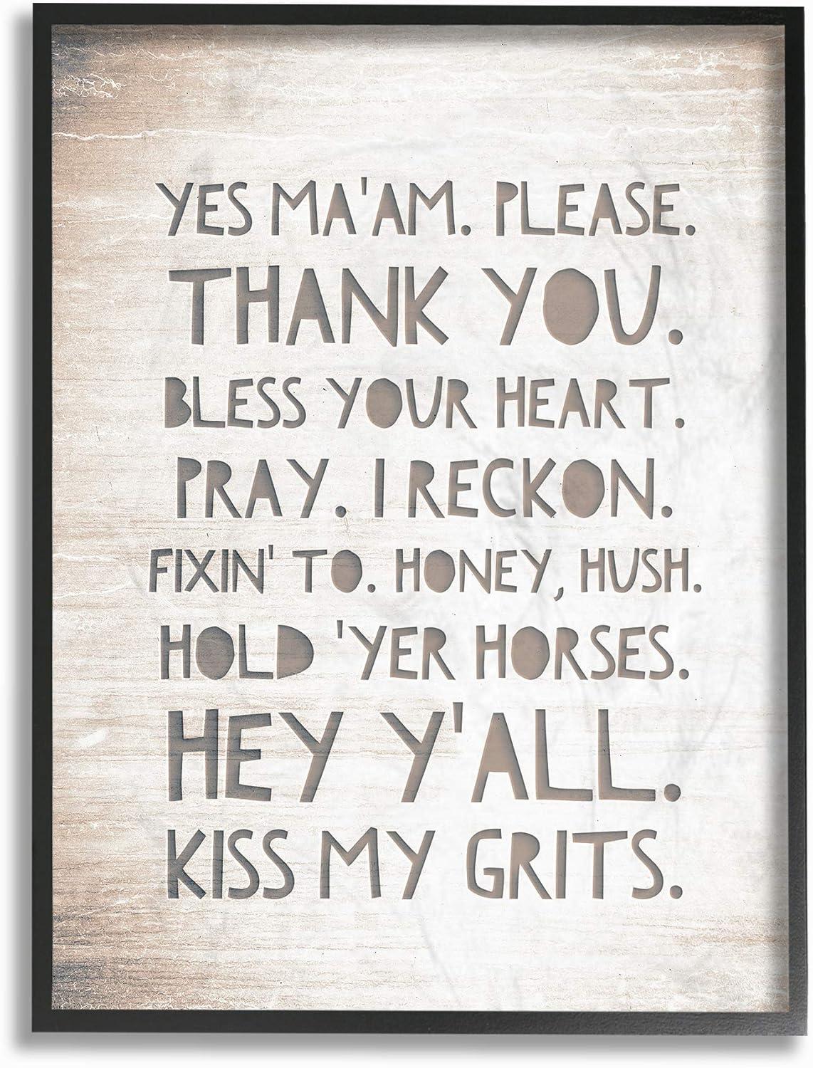 Grey and White Southern Sayings Typography Framed Canvas Art, 11 x 14