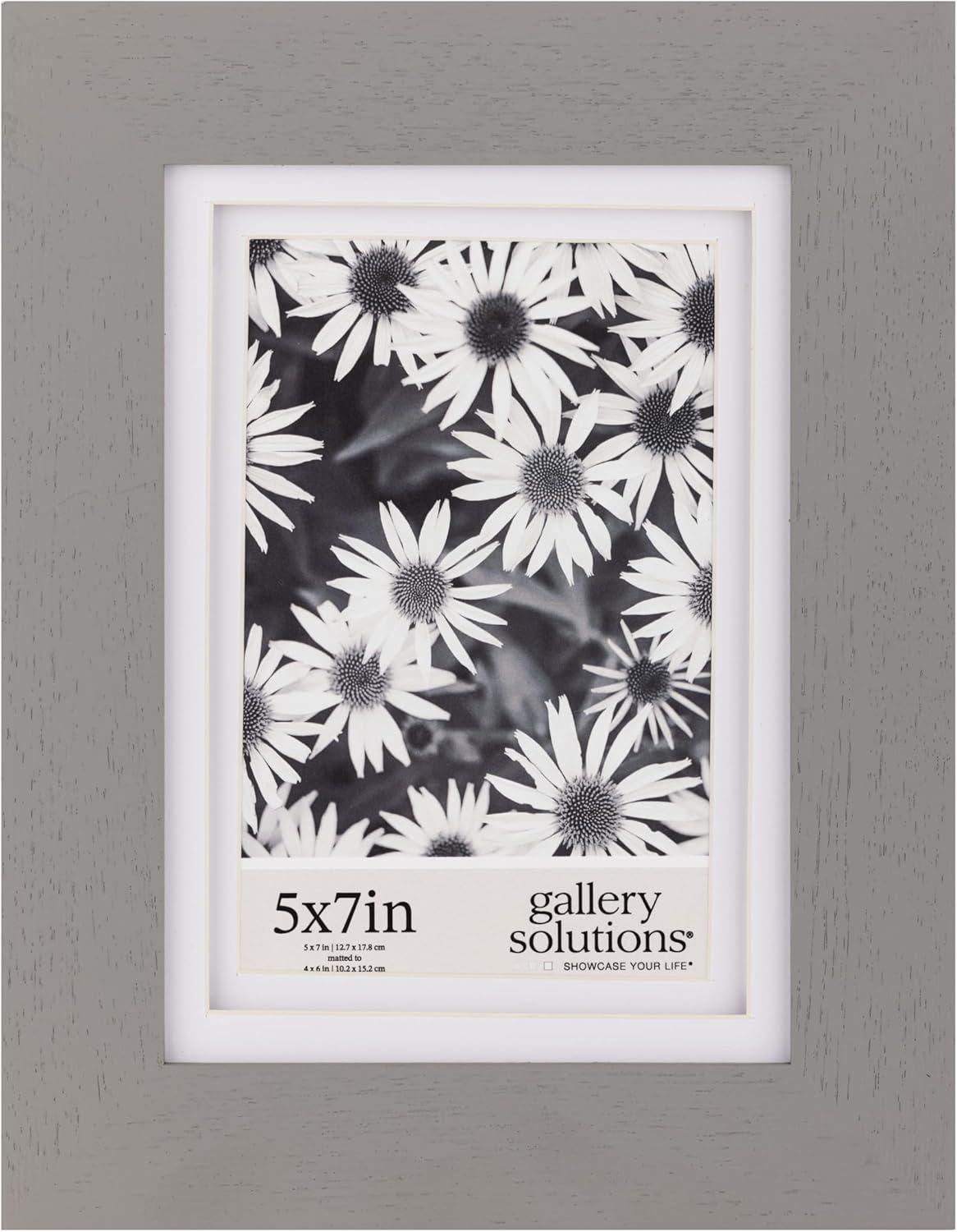 Gallery Solutions 5"x7" Flat Gray Tabletop Wall Frame: Double Mat, Glass & MDF, 1.1lb