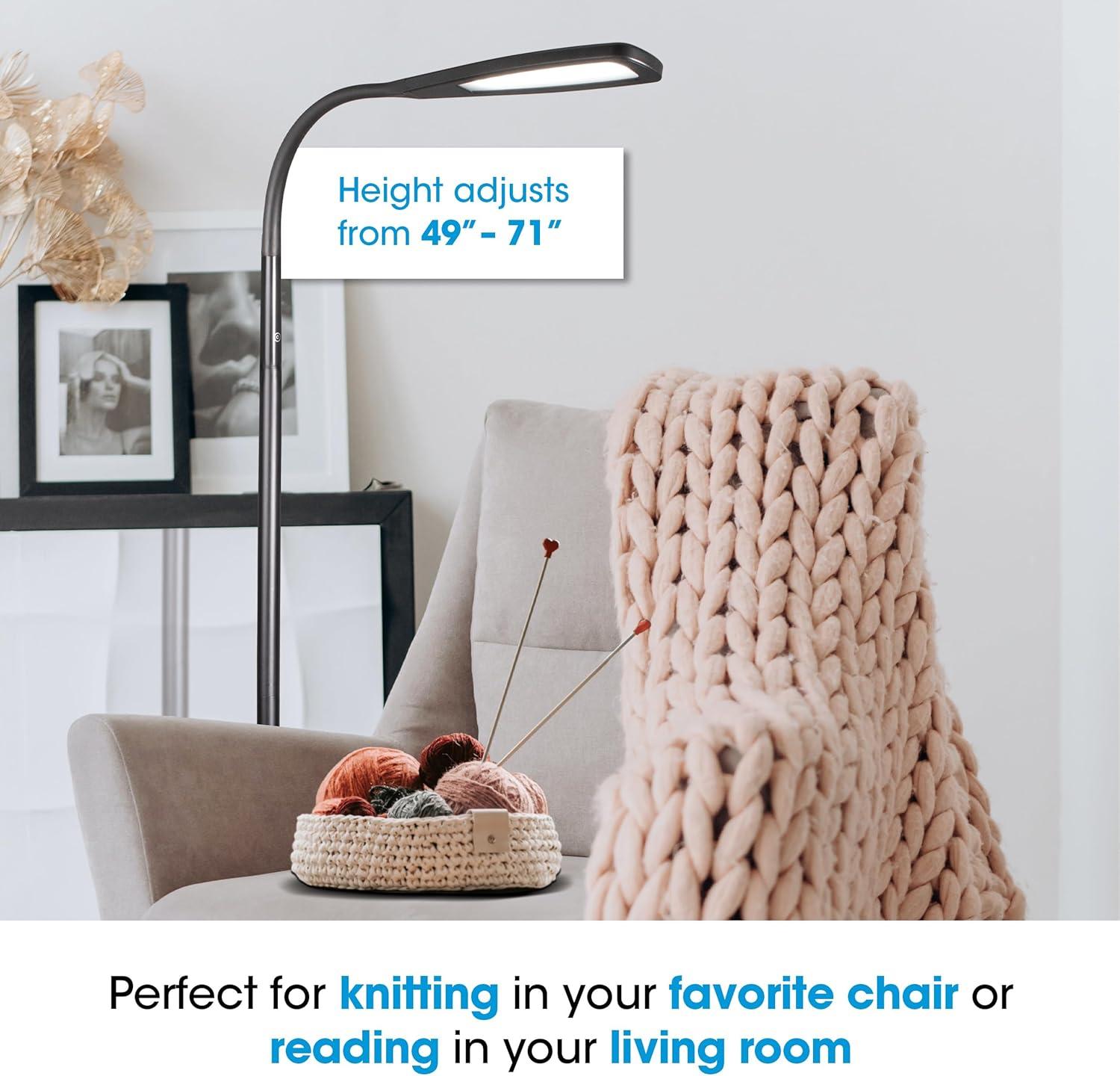 Ott-Lite OttLite Felix Adjustable Height LED Gooseneck Task Floor Lamp in Black
