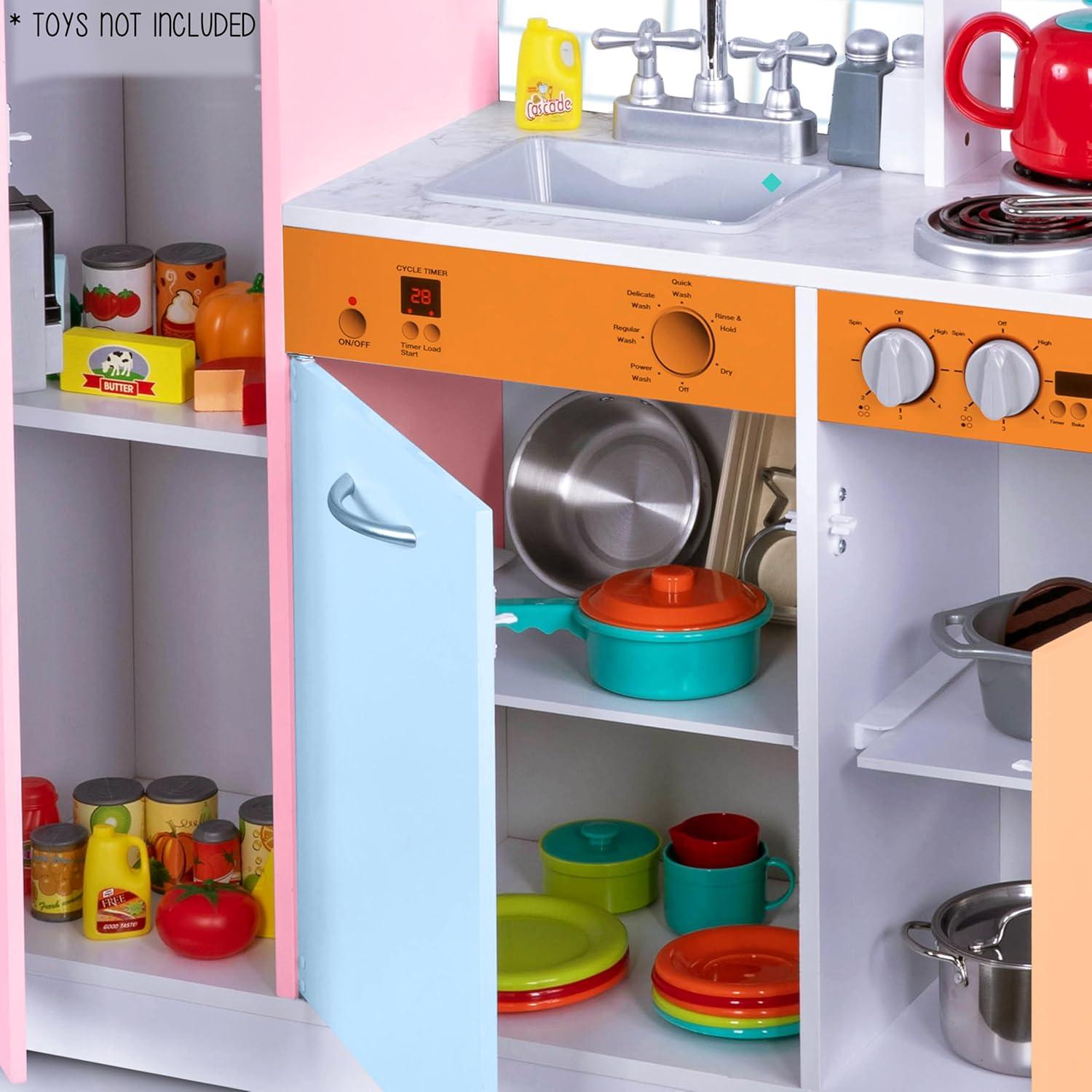 Lil' Jumbl Kids Kitchen Set, Wooden Pretend Play Kitchen with Sounds & Accessories - Colorful