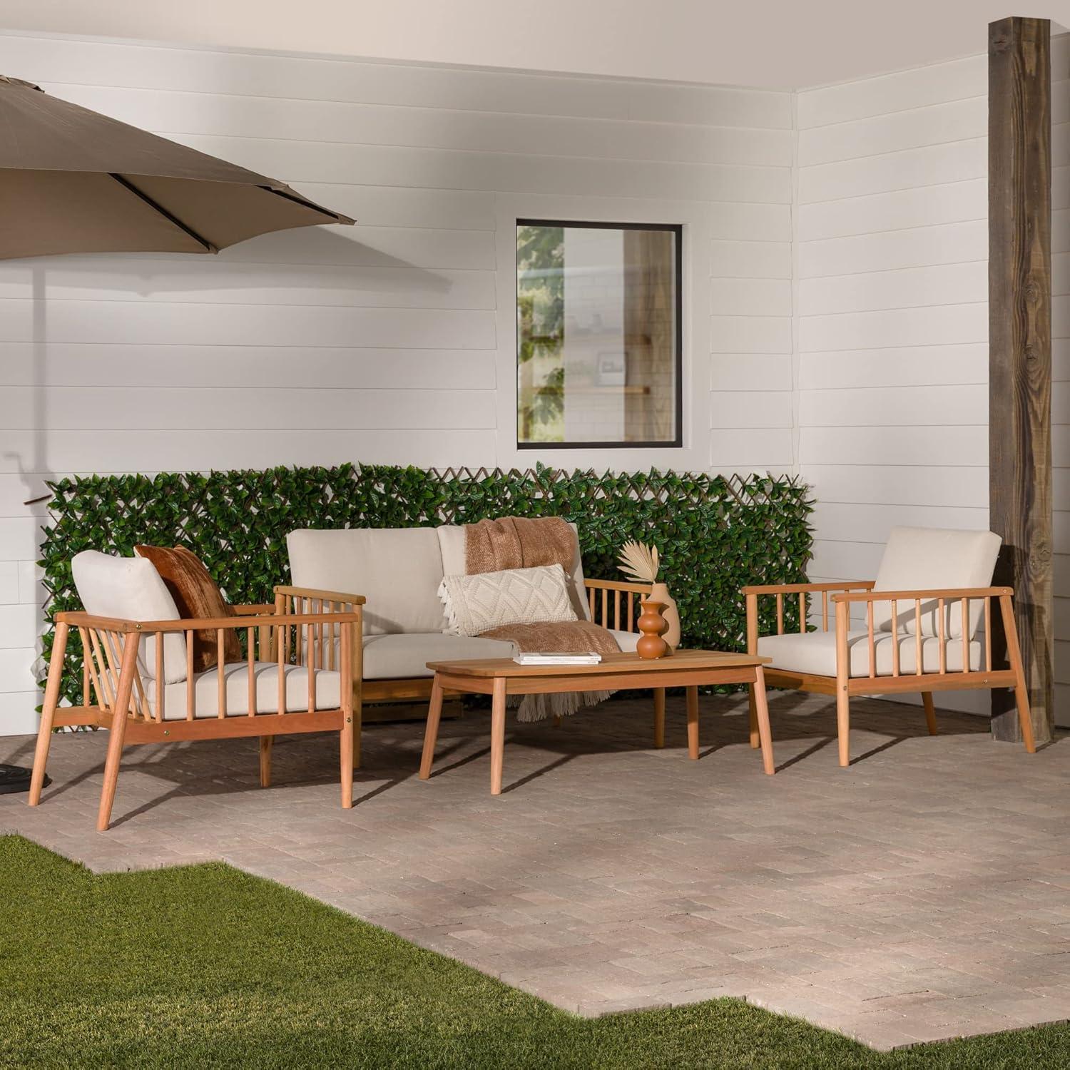 Walker Edison Modern 4-Piece Spindle-Style Eucalyptus Chat Set, Natural