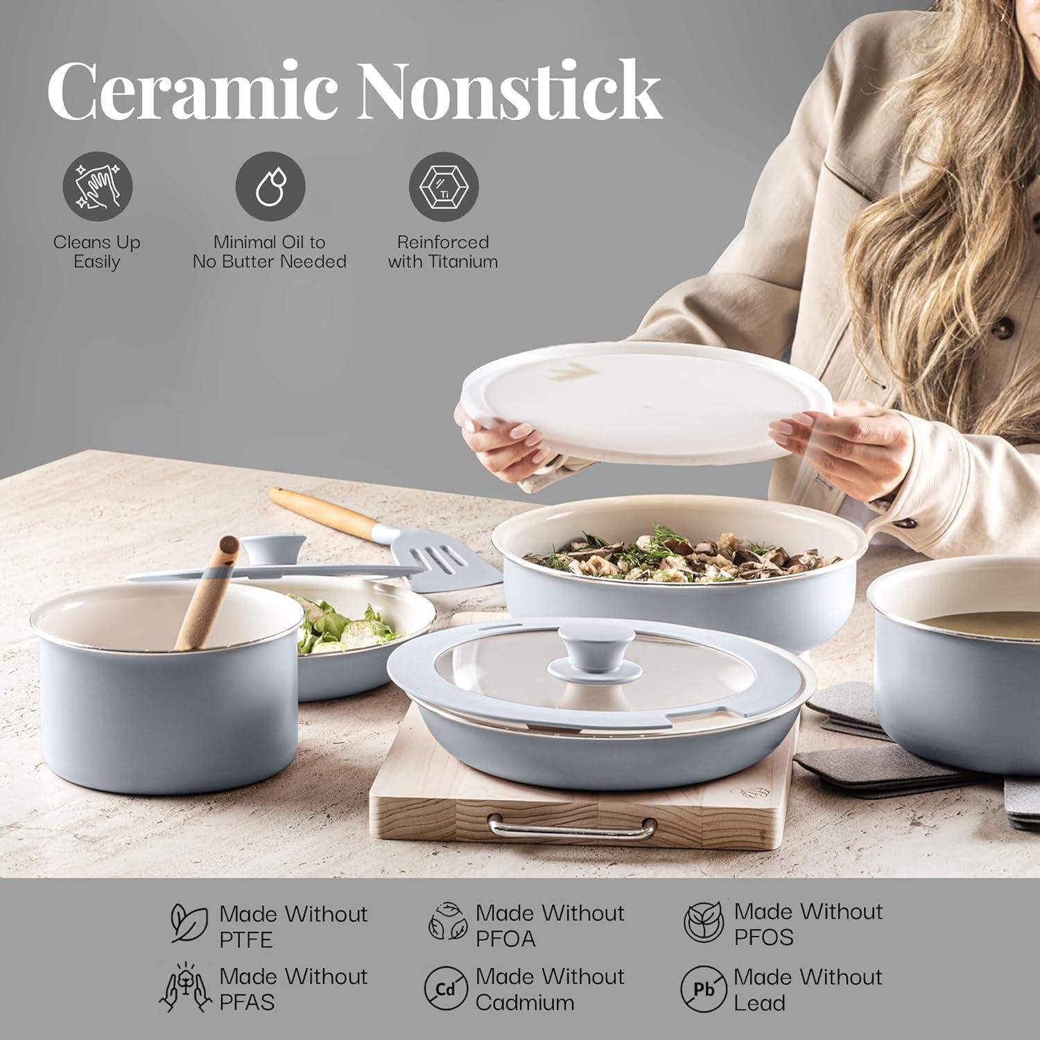 Gotham Steel Gotham Steel 18 Piece Detachable Handle Ceramic Nonstick Cookware Set