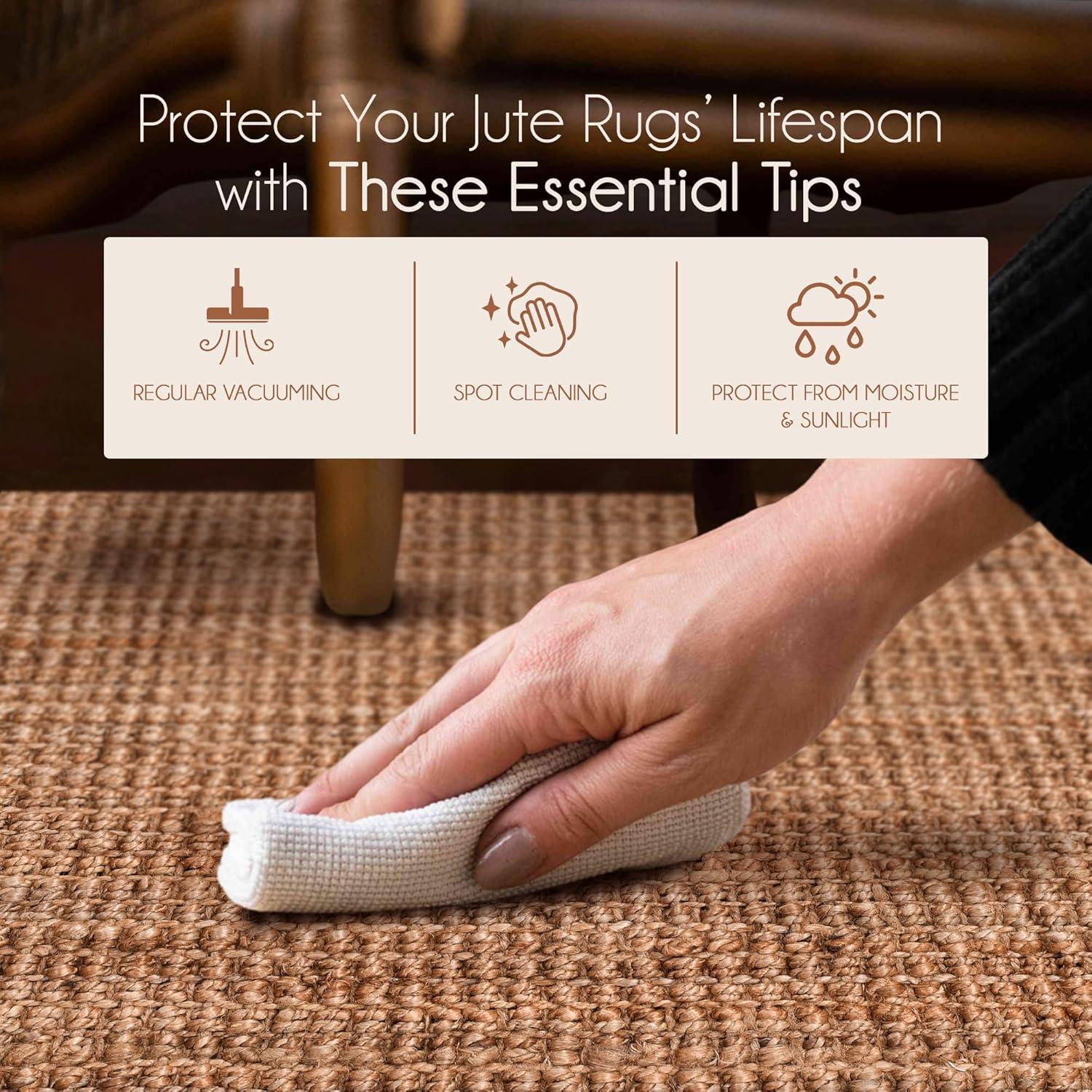 Nuloom Raleigh Solid 8 Square Wool Jute Indoor Area Rug for Dining Room Rug Neutral Rug Living Room Rug Kitchen, Natural