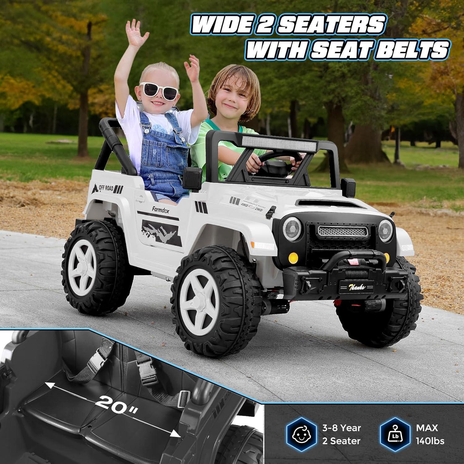 Ancheer 24V 4WD//2WD Ride On Jeep Truck,2 Seater Kids UTV With 4X200w Powerful Engine,Remote Control,Bluetooth,20 Wide Seat,Vehicles for Kids Toddlers
