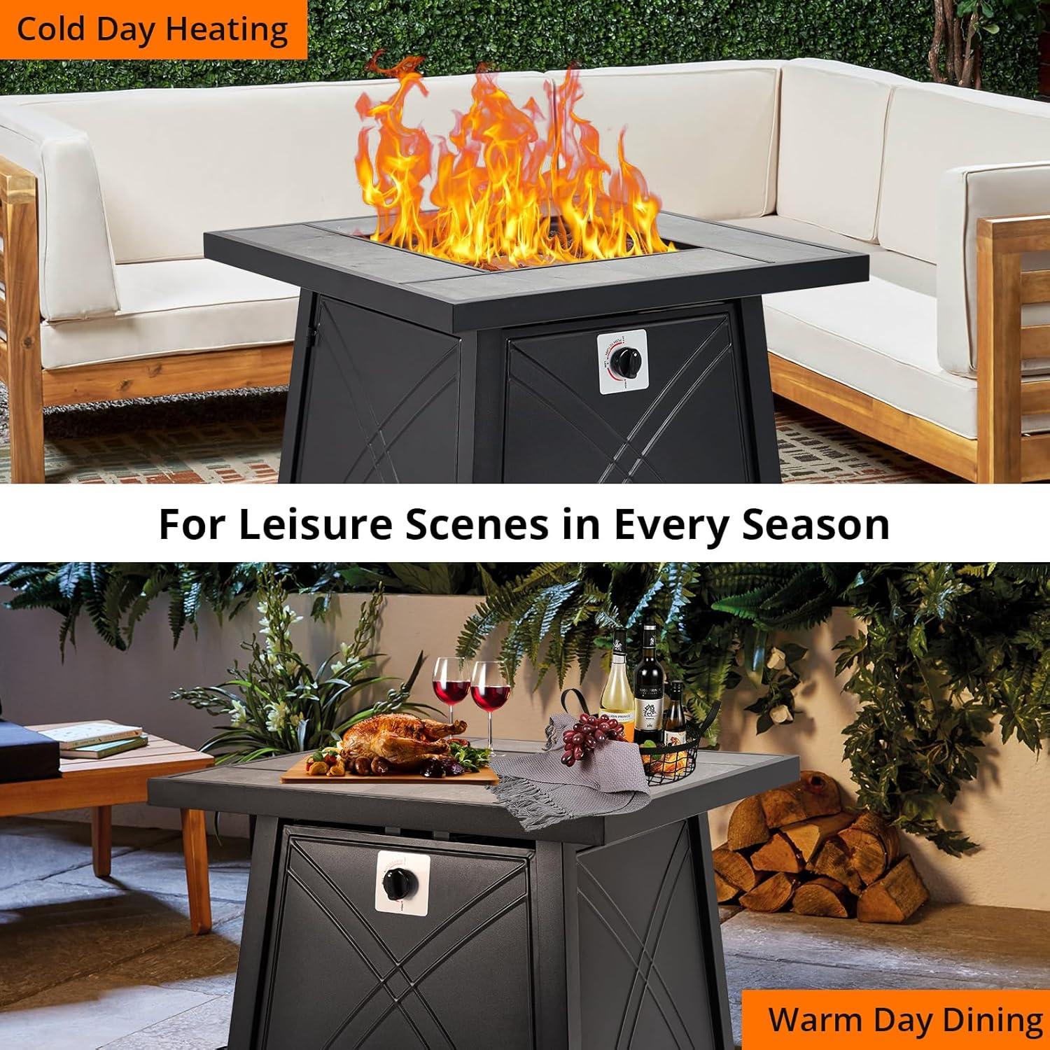 28-Inch Black Stone Gas Fire Pit Table with Stainless Steel Burners