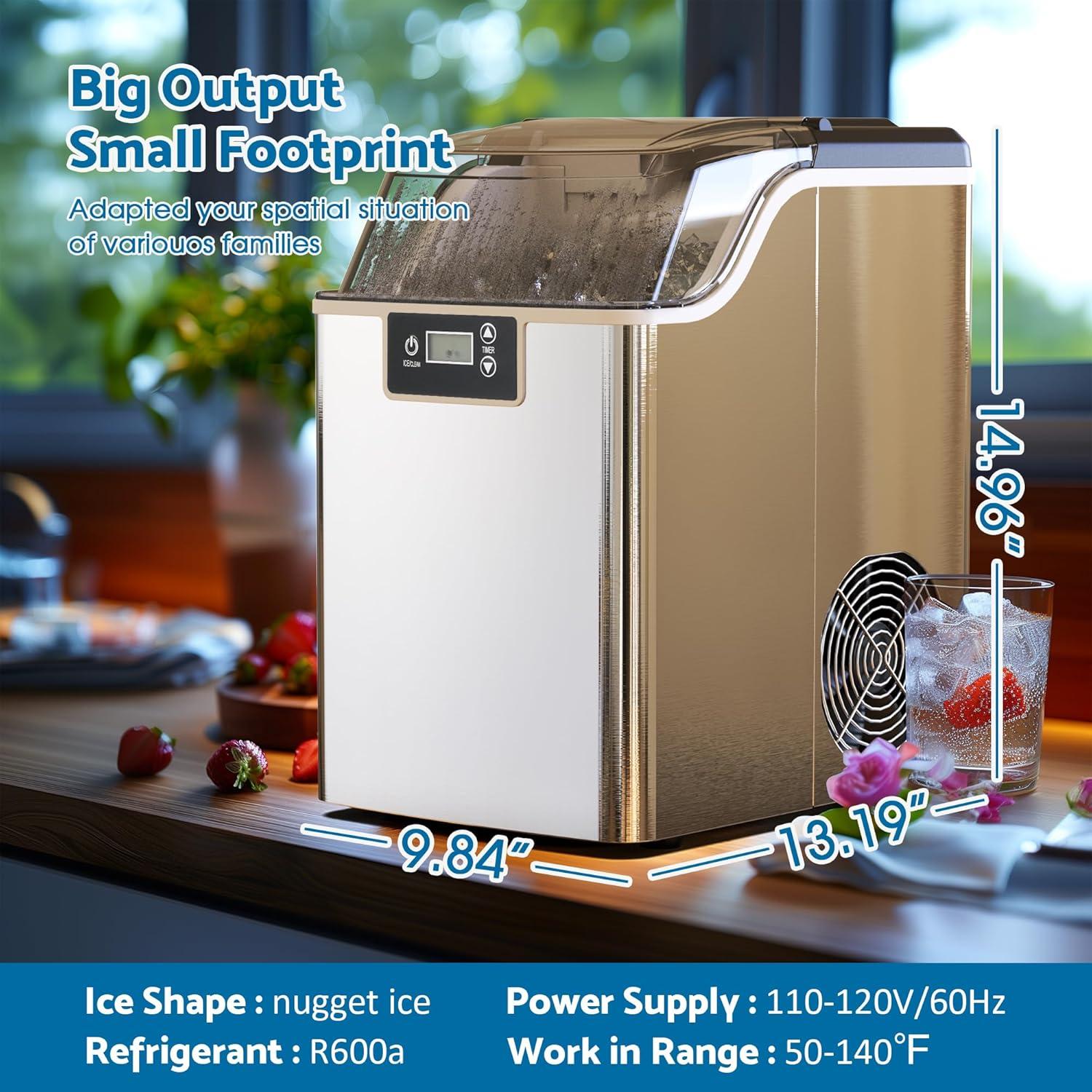 Emorefun Portable Nugget Ice Maker, 44Lbs/24H Compact Ice Machine for Home Office Countertop