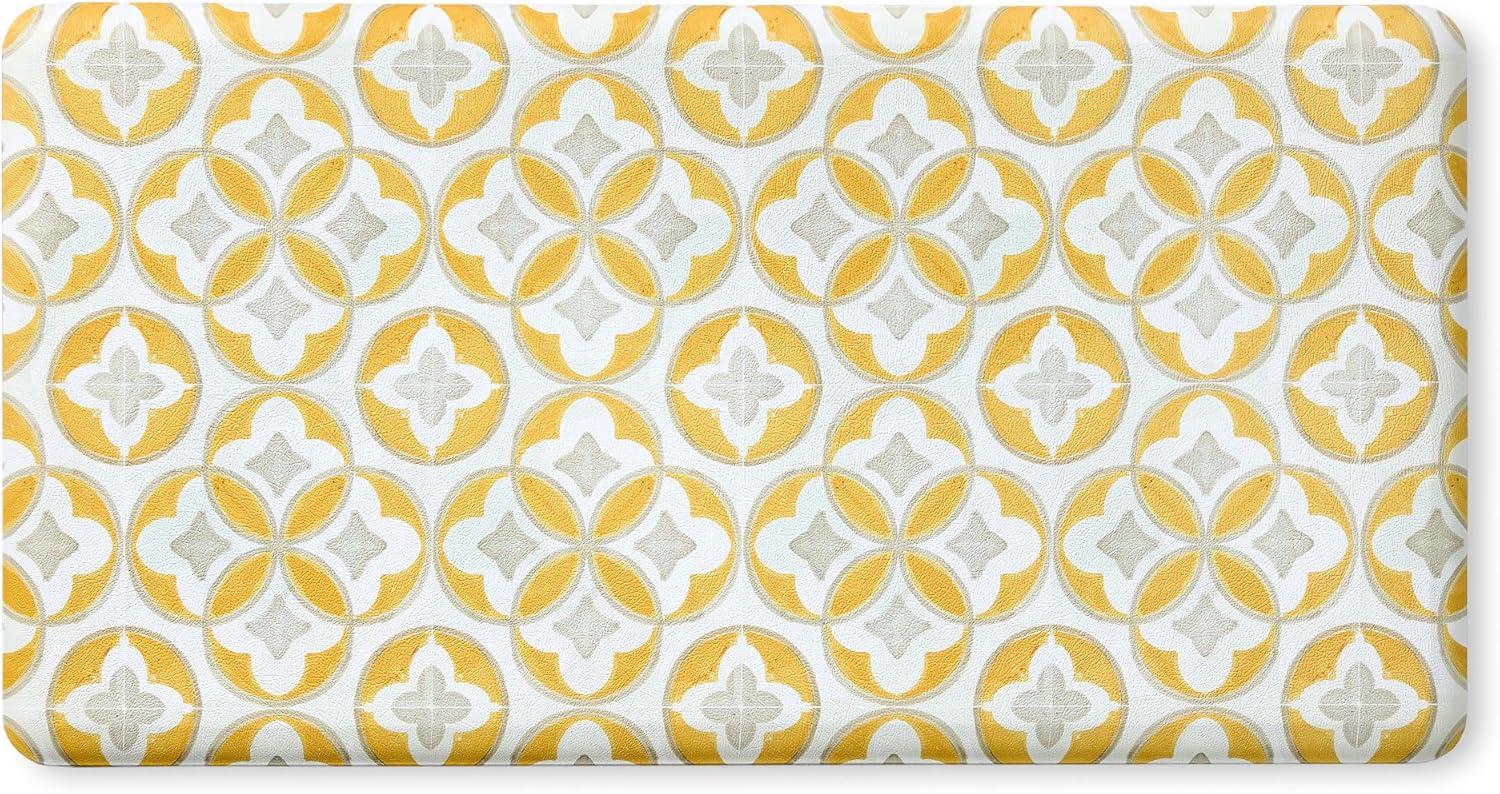 FIESTA Mali Tiles Geo Trellis Anti-Fatigue Comfort Kitchen Mat, Non-Slip Floor Mat, Padded Standing Desk Mat, Yellow/Grey/White, 20"x39"