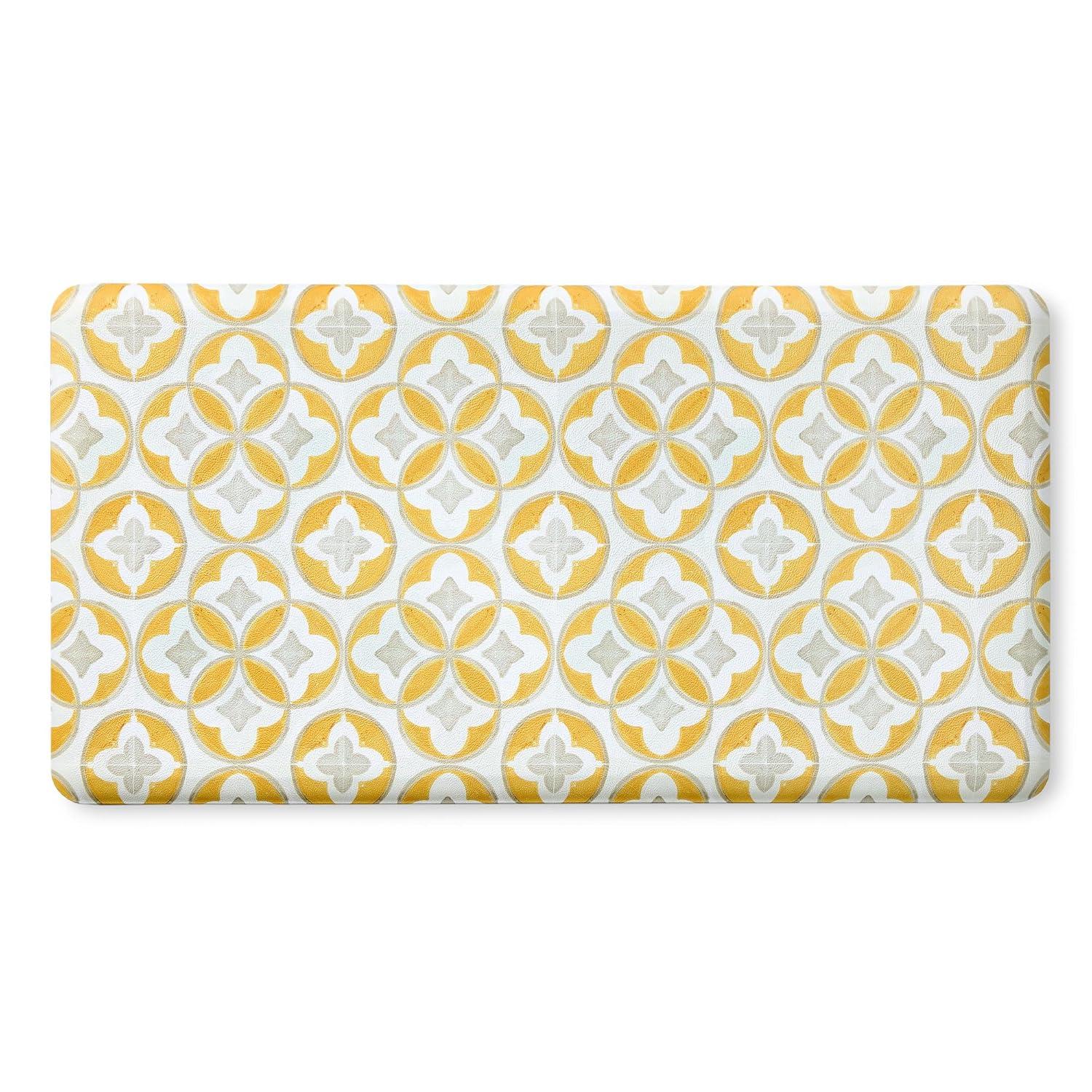 FIESTA Mali Tiles Geo Trellis Anti-Fatigue Comfort Kitchen Mat, Non-Slip Floor Mat, Padded Standing Desk Mat, Yellow/Grey/White, 20"x39"