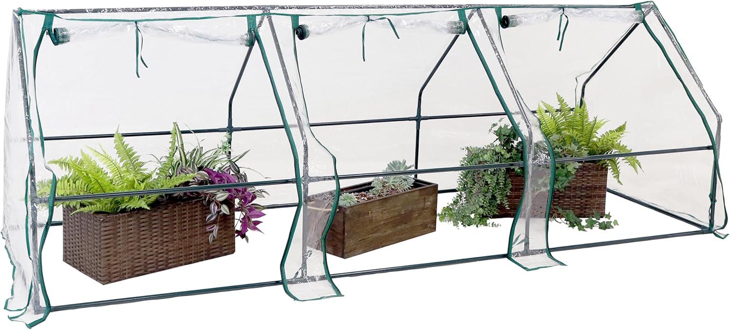 Sunnydaze Outdoor Portable Slanted Top Plant Shelter Mini Cloche Greenhouse with Zipper Doors - 36" - Clear