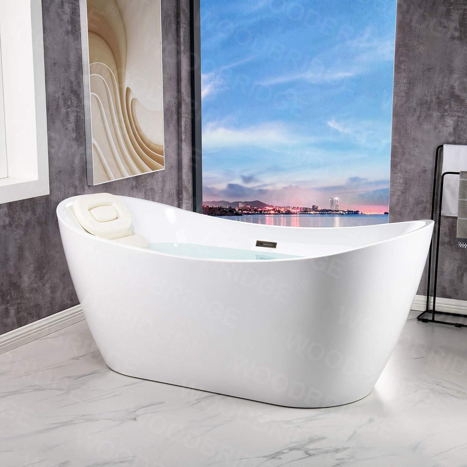 WoodBridge 67" x 32" Freestanding Soaking Acrylic Single Slipper Bathtub with Reversible Drain B0084-ORB-Drain &O