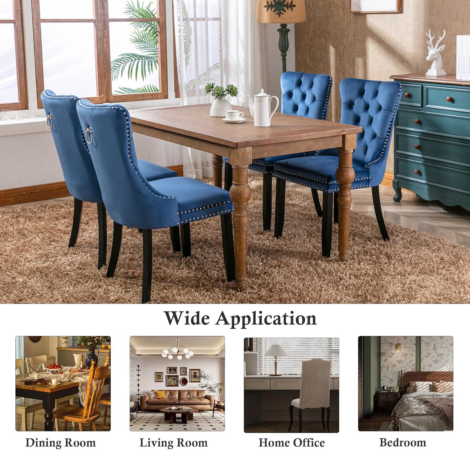 Tzicr Tufted Dining Chairs Set of 6, Upholstered Dining Chairs with Nailhead Back, Nailhead Trim, Velvet Dining Chairs for Kitchen/Bedroom/Dining Room(Blue)