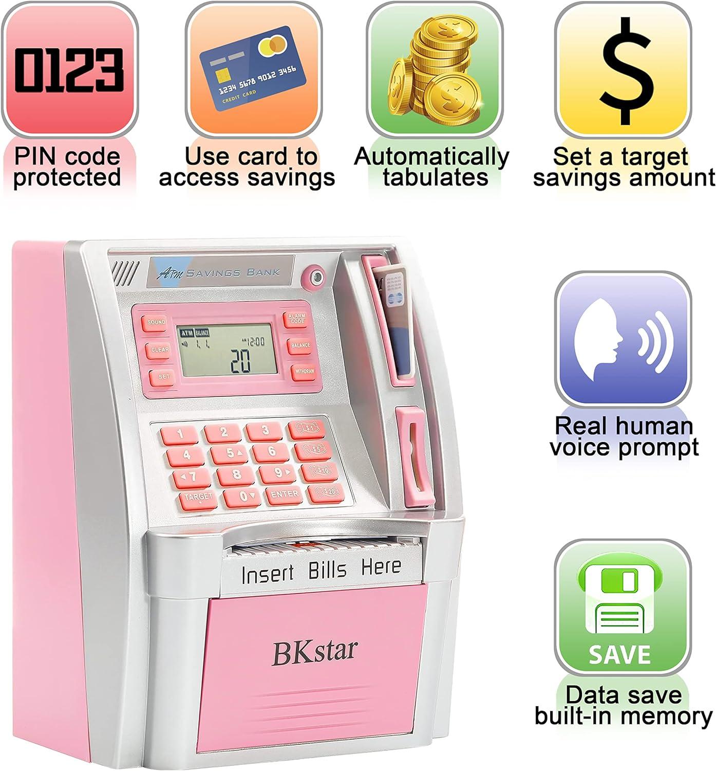 Pink and Silver Electronic Kids ATM Savings Bank with Real Voice Prompt