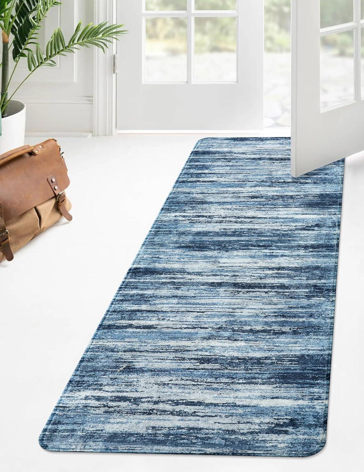 Blue Cotton Chenille Reversible Runner Rug