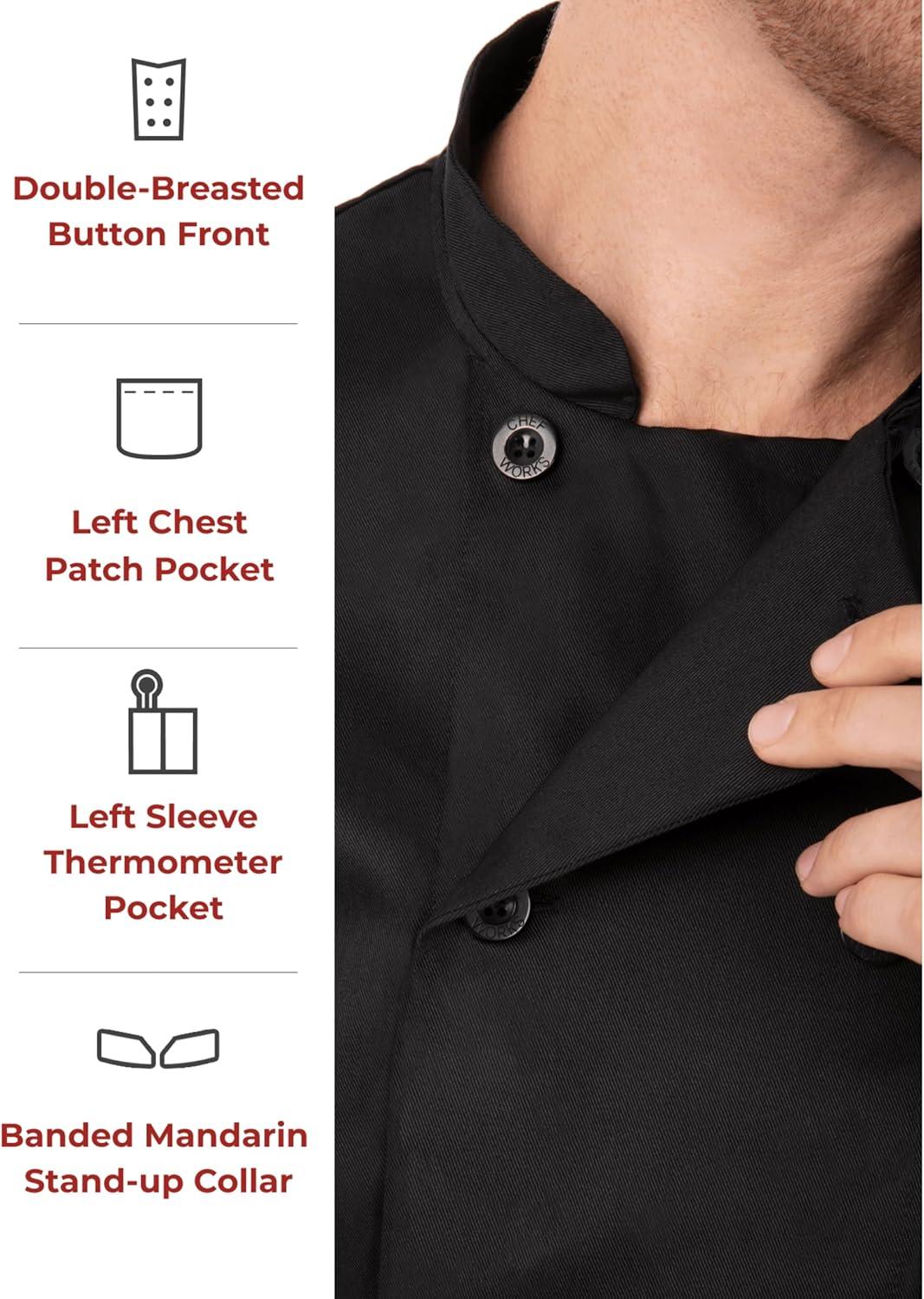 Men's Black Short Sleeve Button Chef Coat