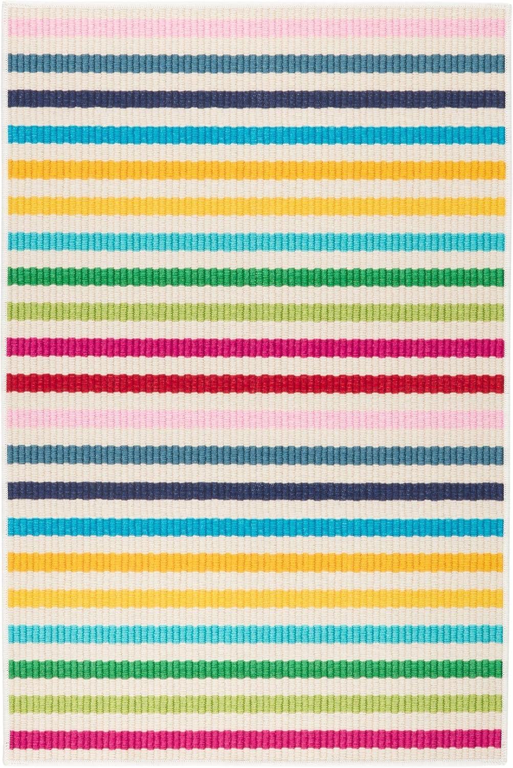 Rainbow Stripe Multi Machine Washable Rug
