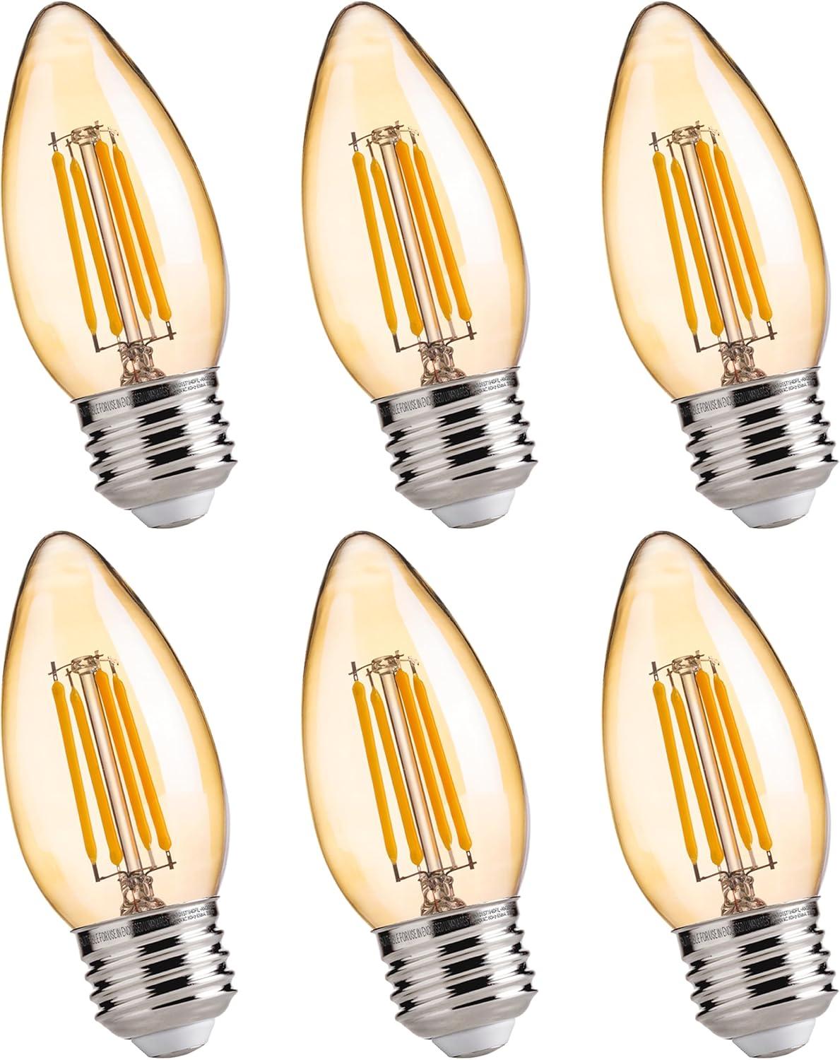 Amber Glass Dimmable LED Candelabra Bulbs 6-Pack