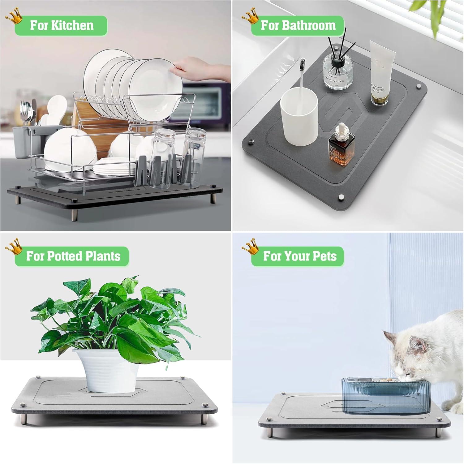 CSD Quick Drying Stone Mat for Kitchen Counter - Super Absorbent & Non Slip Dish Drying Mats - Diatomaceous Earth Sink Tray Mat - Drying Pad - 15.7 × 11.8 Inches