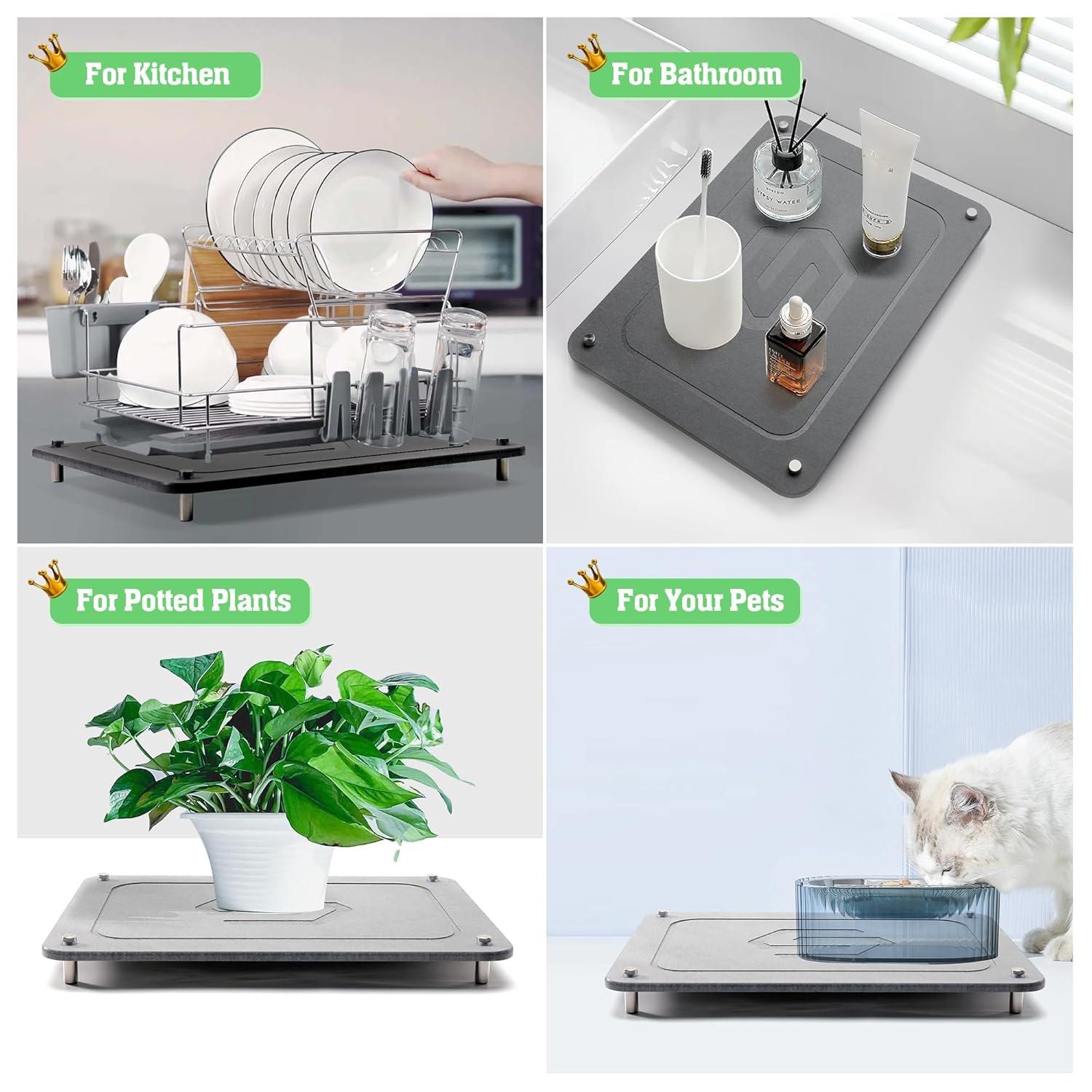 CSD Quick Drying Stone Mat for Kitchen Counter - Super Absorbent & Non Slip Dish Drying Mats - Diatomaceous Earth Sink Tray Mat - Drying Pad - 15.7 × 11.8 Inches