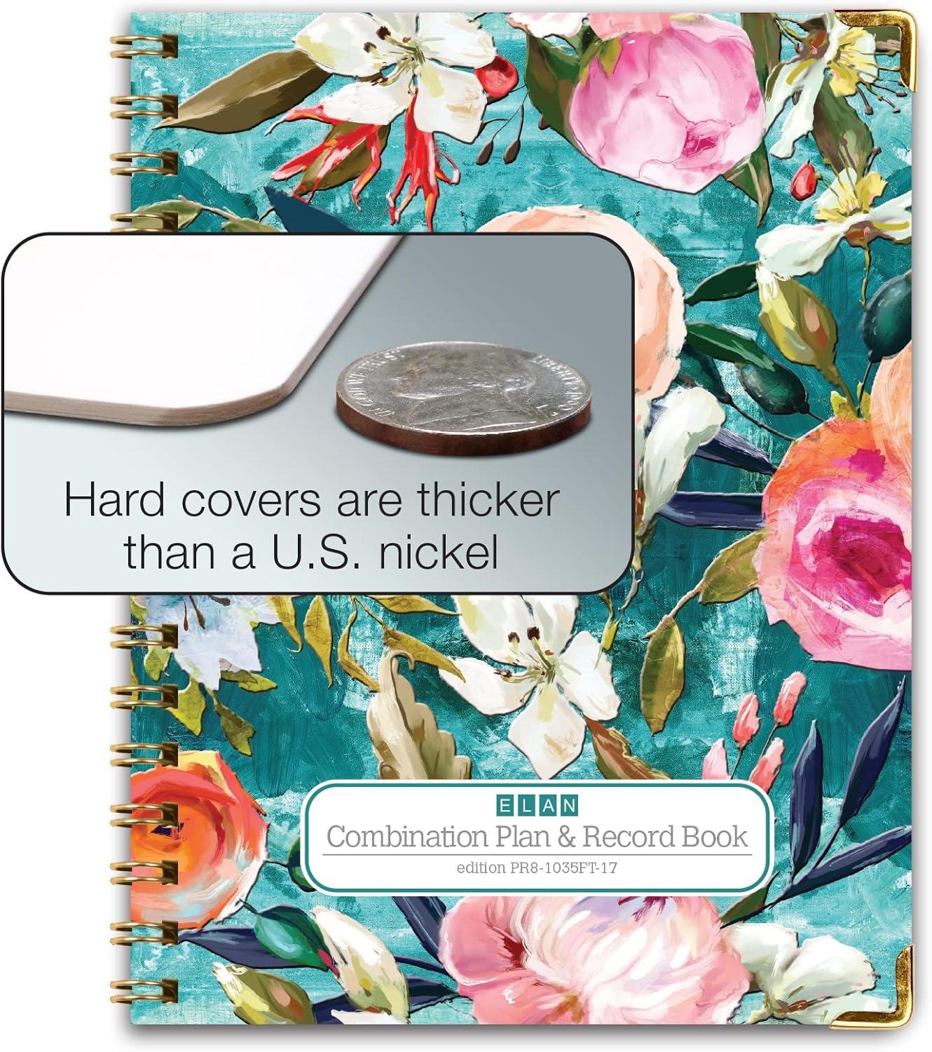 Elan Publishing Company Hardcover Combination Plan and Record Book - 8 Period Teacher Lesson Planner (PR8 + R1035) (Teal Floral)