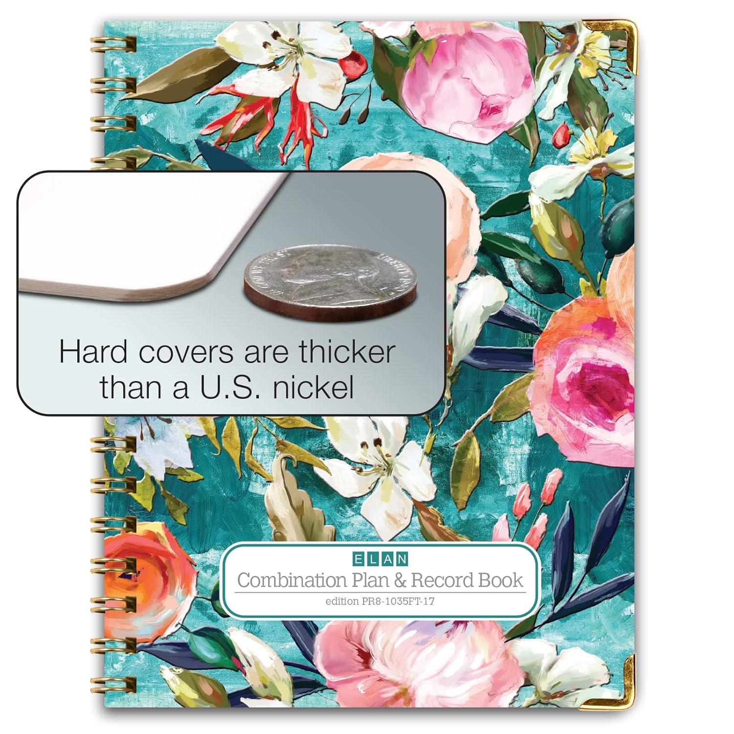 Elan Publishing Company Hardcover Combination Plan and Record Book - 8 Period Teacher Lesson Planner (PR8 + R1035) (Teal Floral)