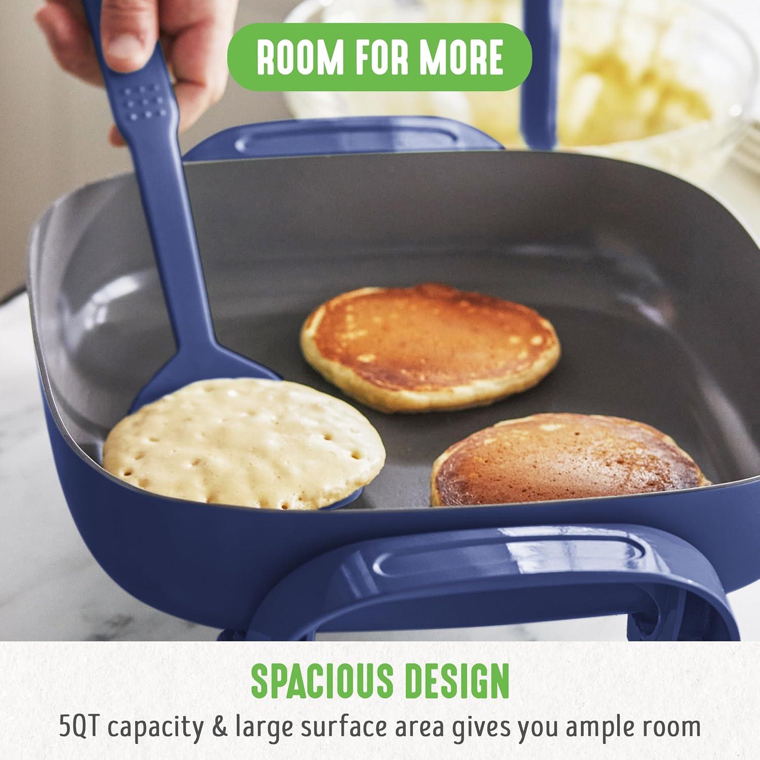 UZOPAL 12" 5QT Square Electric Skillet with Glass Vented Lid, PFAS-Free Ceramic Nonstick Interior