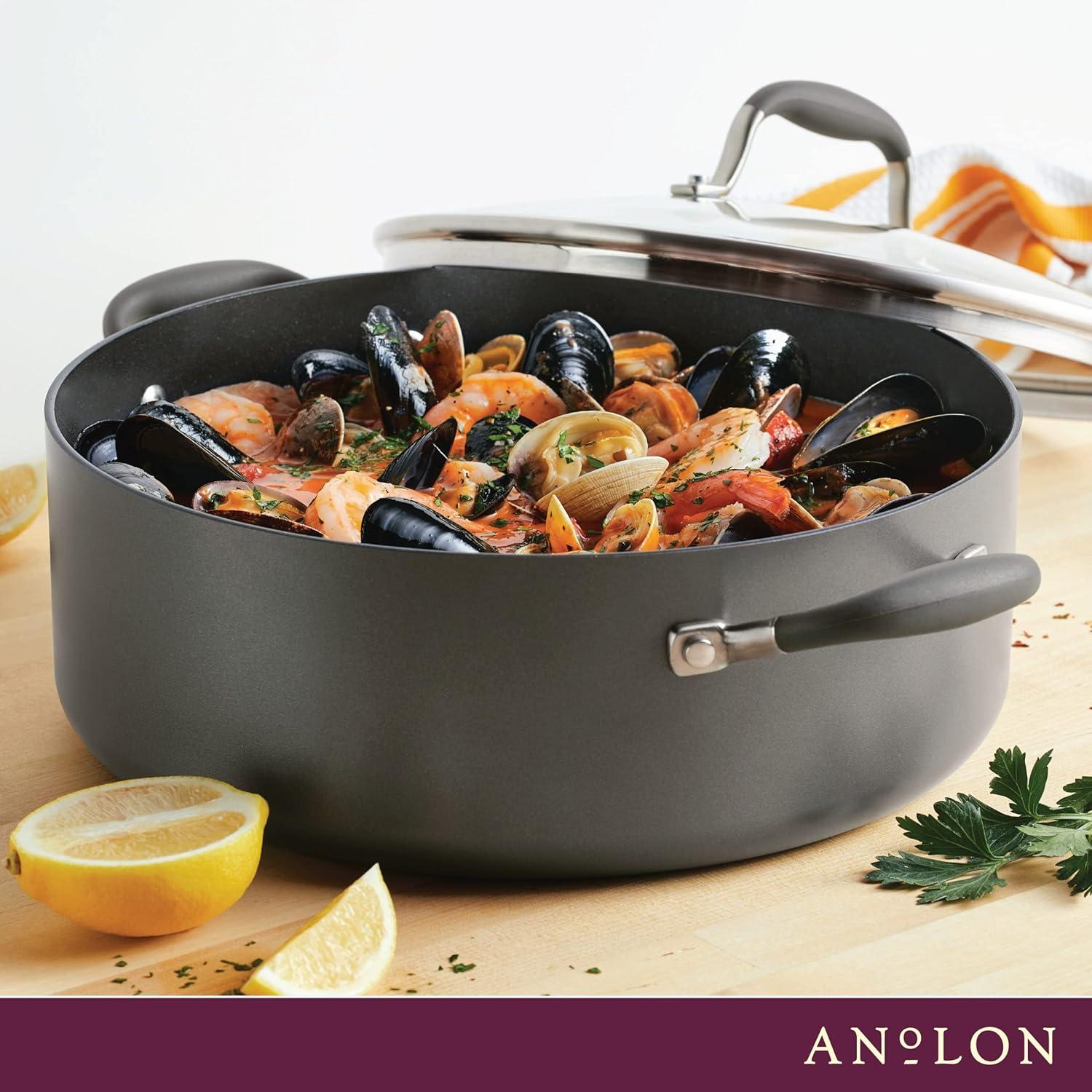 Anolon Advanced Home 7.5qt Covered Wide Stockpot Moonstone: Nonstick, Hard Anodized Aluminum, Oven-Safe, Stainless Steel Handle