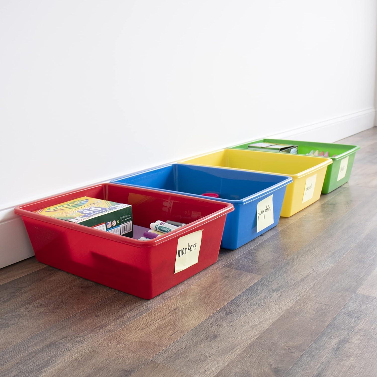 Large Primary Color Plastic Stackable Storage Bins, Set of 4