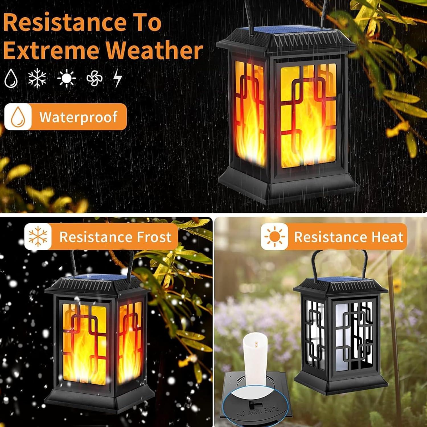 BEACHWATER POOL & SPA, LLC Solar Lanterns Outdoor, Waterproof Hanging Solar Lanterns, Garden Lanterns Solar Powered Flame Lights LED Lanterns Lights For Patio Pathway Deck Yard (2 Pack)