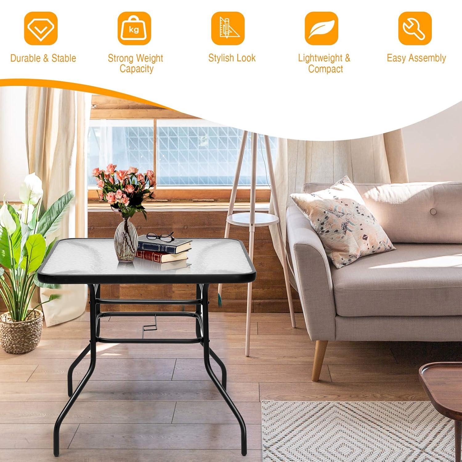 Lark Manor™ Aliyahna 32'' Patio Square Table Tempered Glass Steel Frame Outdoor Pool Yard Garden