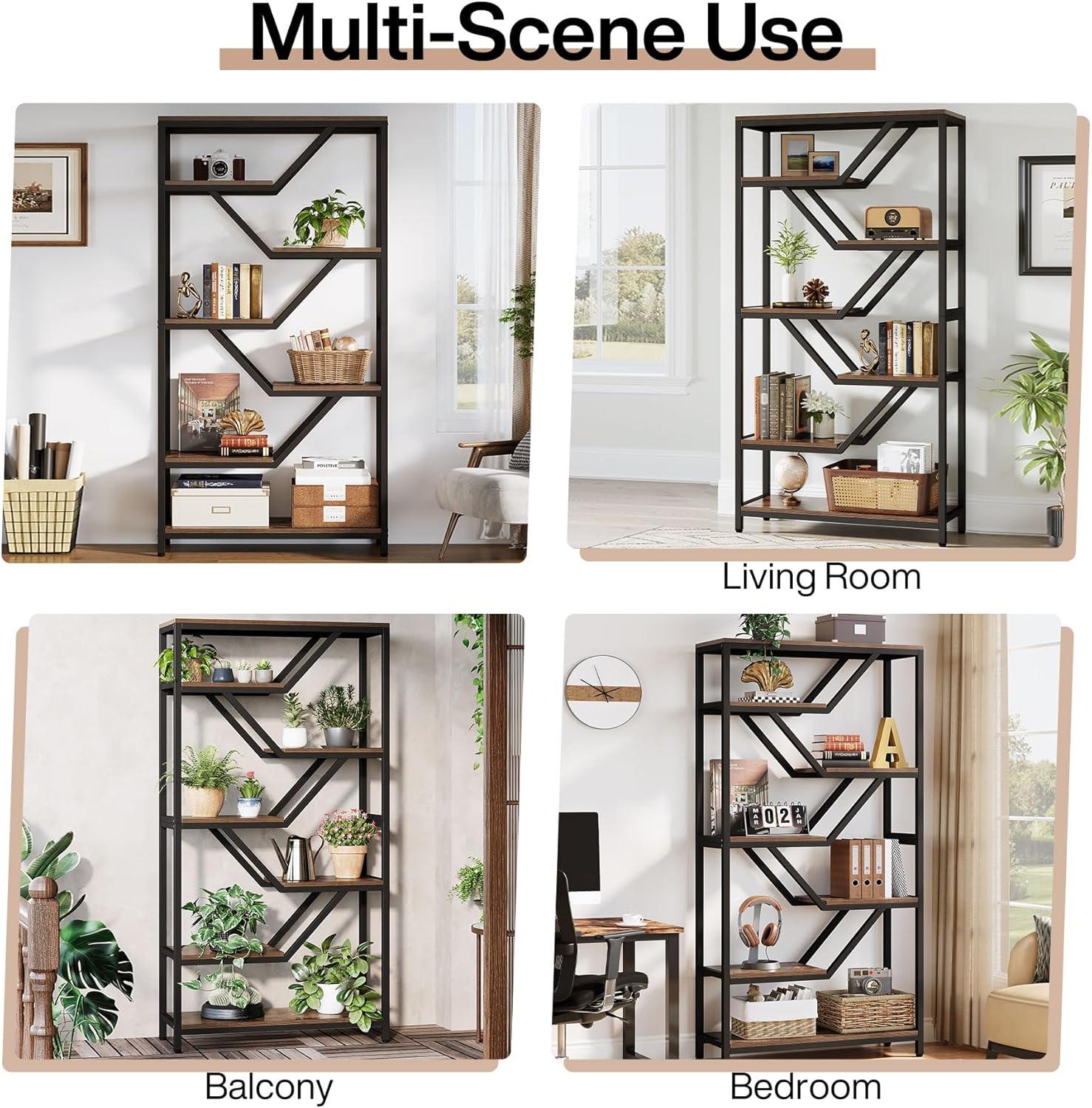 Tribesigns 6-Tier Bookshelf, 72-Inch Tall Industrial Open Storage Organizer, Freestanding Wood Display Rack with Metal Frame for Living Room, Brown