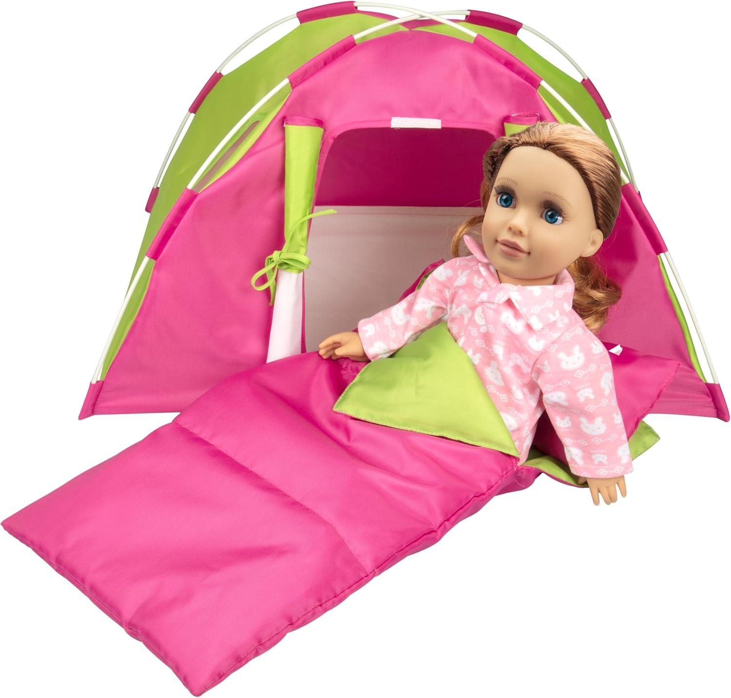 Dress Along Dolly Camping Bed Tent with Sleeping Bag and Pillow for American Girl Doll