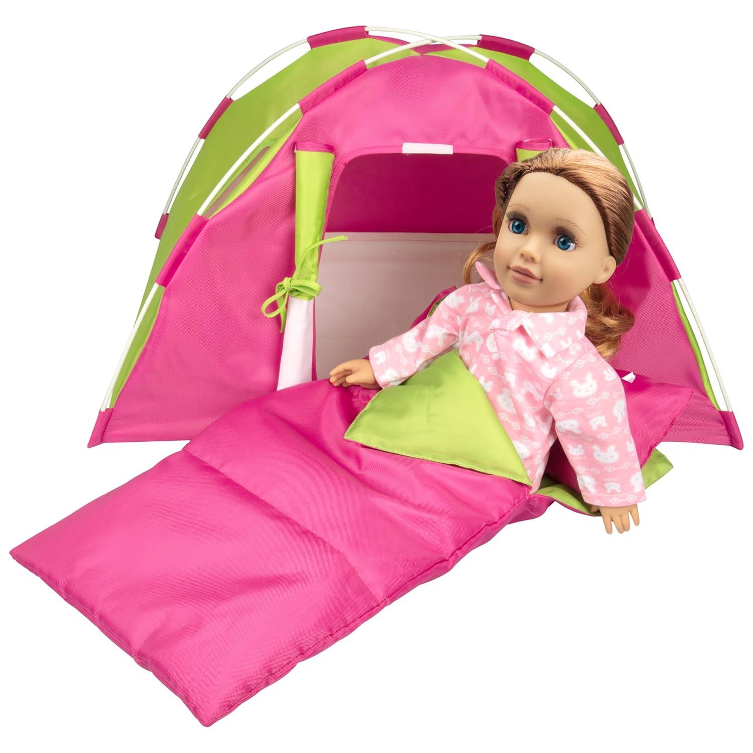 Dress Along Dolly Camping Bed Tent with Sleeping Bag and Pillow for American Girl Doll