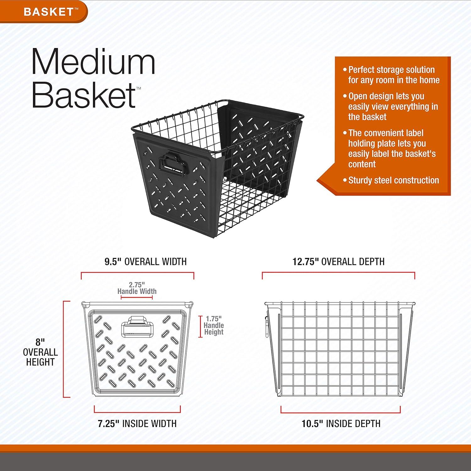 Medium Industrial Gray Stamped Steel Storage Basket