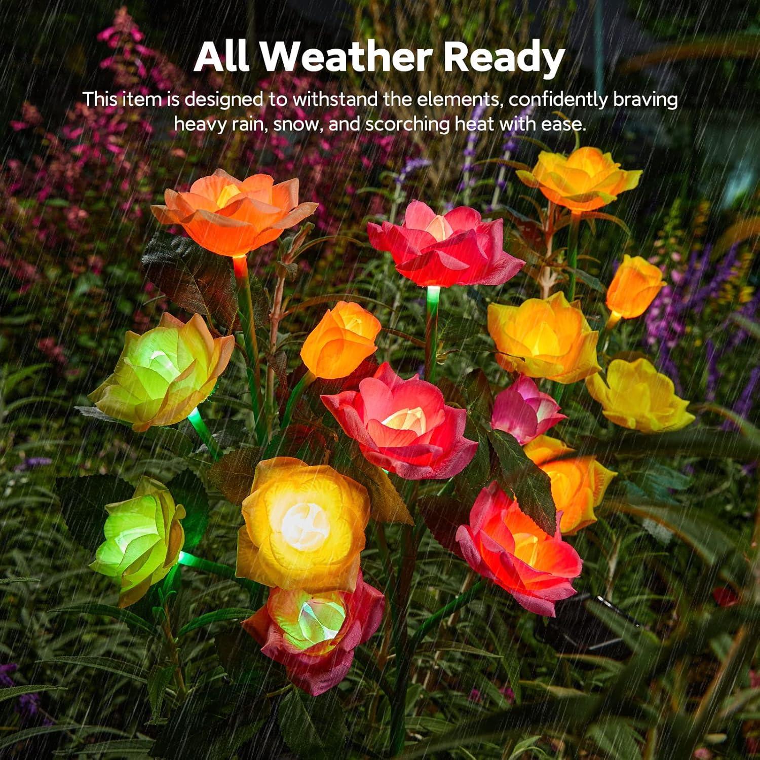 Multicolor LED Solar Garden Lights with Fabric Rose Flowers