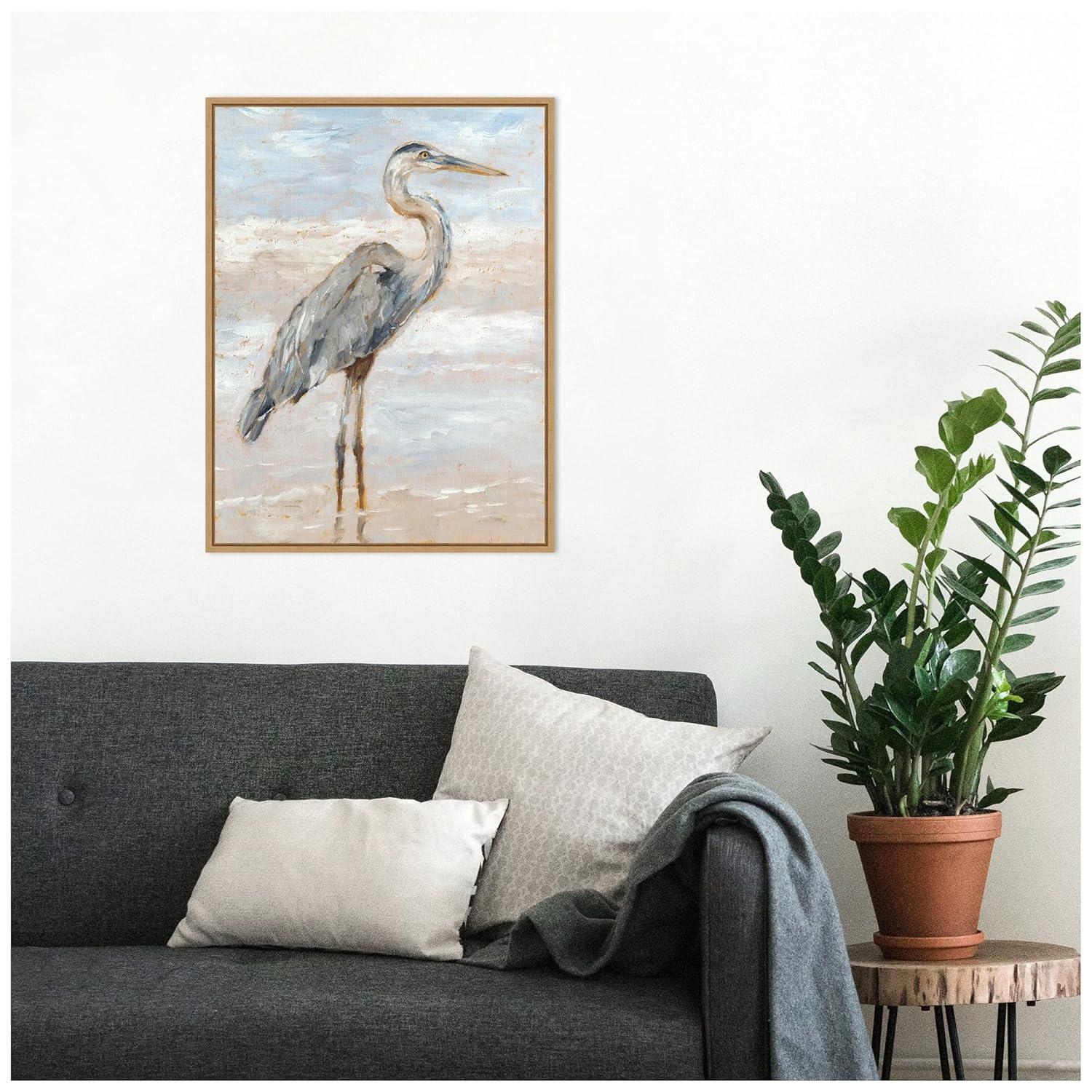 Amanti Art 18"x24" Beach Heron I by Ethan Harper Framed Canvas Wall Art Print: Hand-Stretched, Modern Decor, Polystyrene Frame