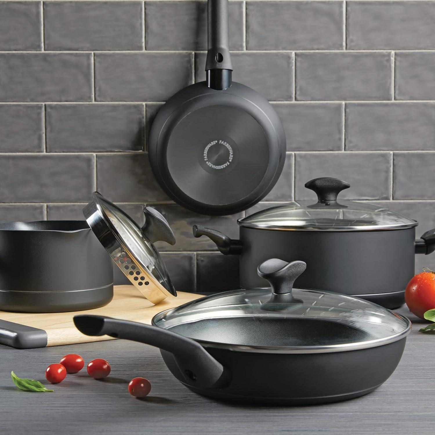 Farberware Farberware Power Base Nonstick Cookware Pots And Pan Set With Cooking Kitchen Utensils, 12 Piece, Matte Black