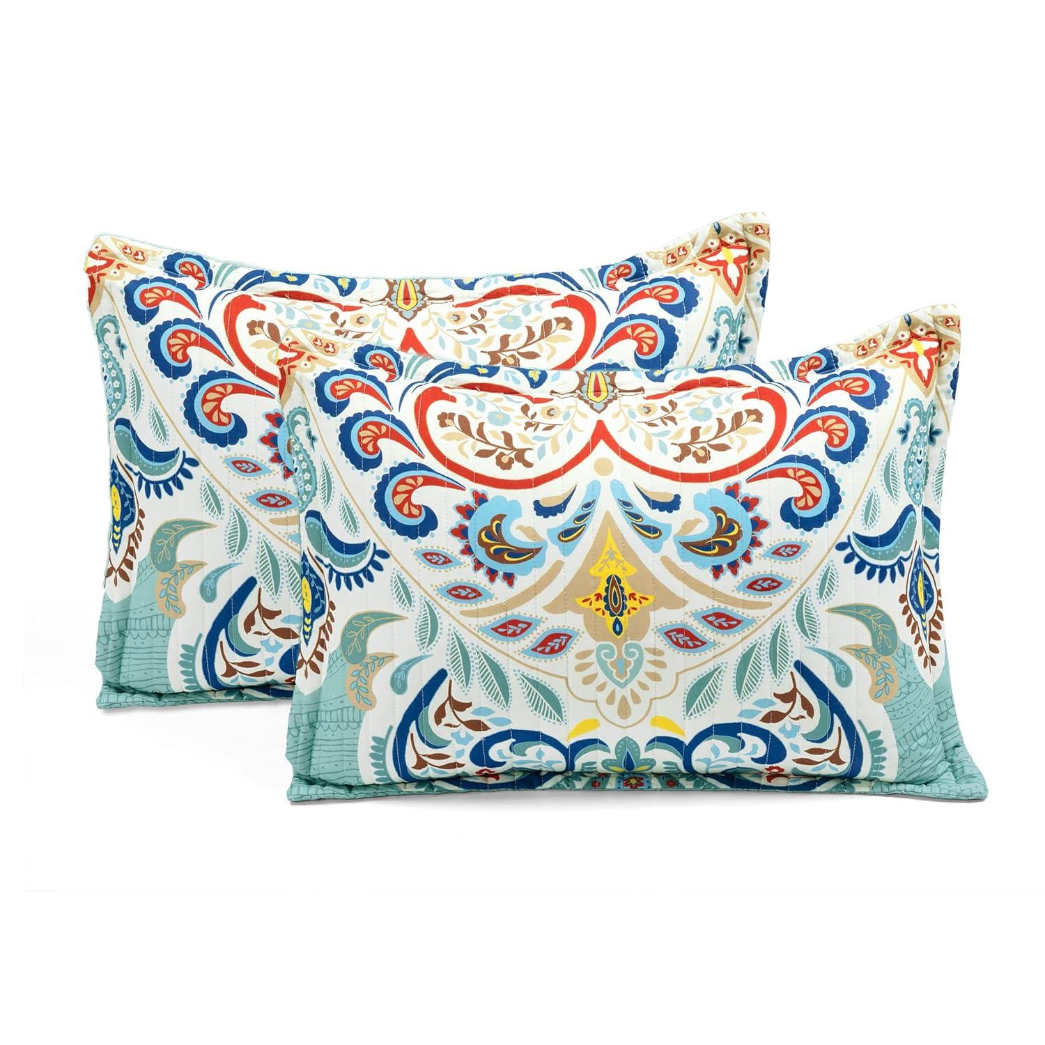 Lush Decor Boho Chic Reversible Oversized Cotton Quilt Seafoam/Red 3Pc Set Full/Queen